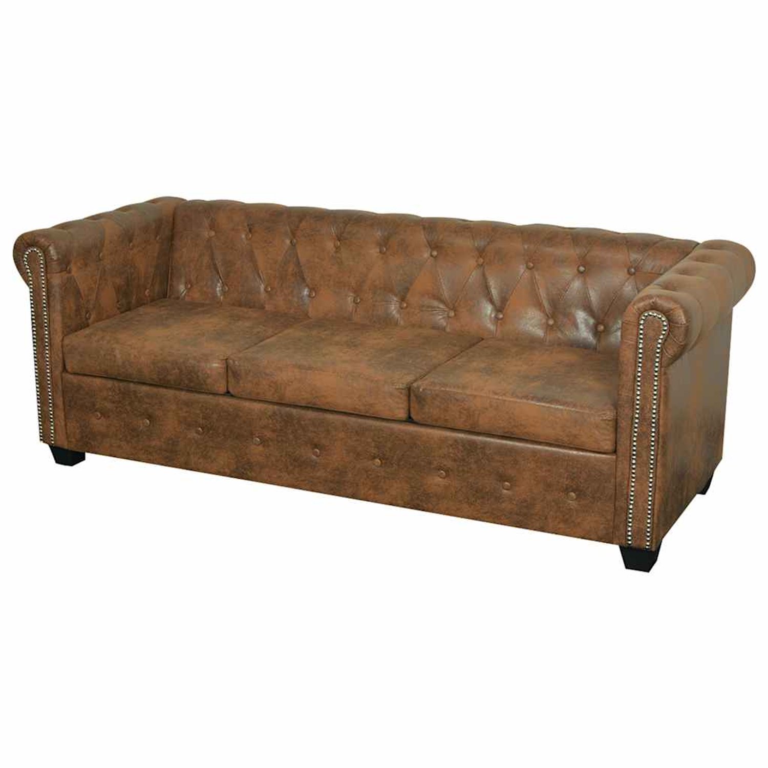 vidaXL Chesterfield - Bank - 3-Zits - Bruin - Kunstleer
