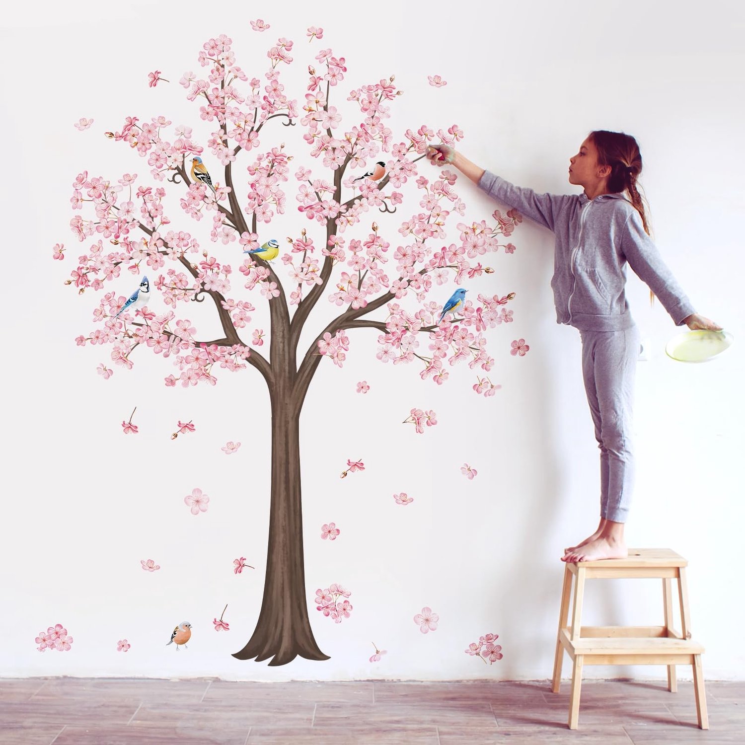 Muursticker Roze Bloesemboom - Wanddecoratie Kinderen - Muurtattoo Vogels - Muurstickers Slaapkamer - Muurstickers Woonkamer - PVC Materiaal