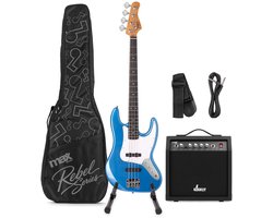 MAX Rebel JB Basgitaar - Compleet Incl. tas, standaard en versterker - Metallic Blue