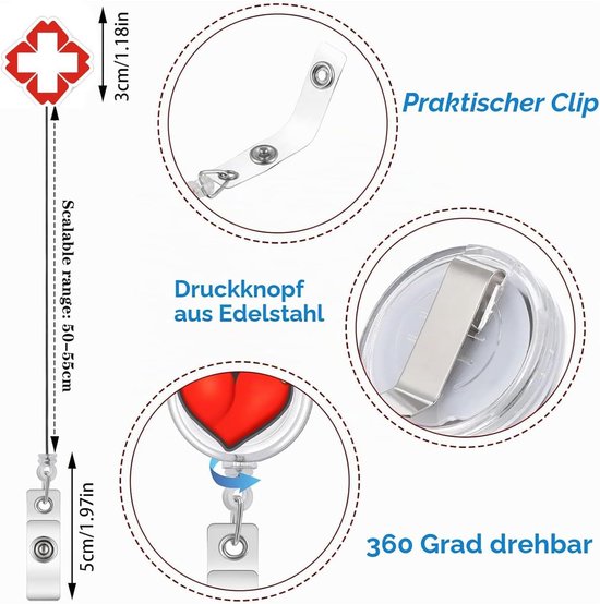 Zes Stuks Retractable Badge Reel Houder voor Zorgprofessionals, Artsen en Vrijwilligers - Badge Reel Clips voor Identificatie — afbeelding 5