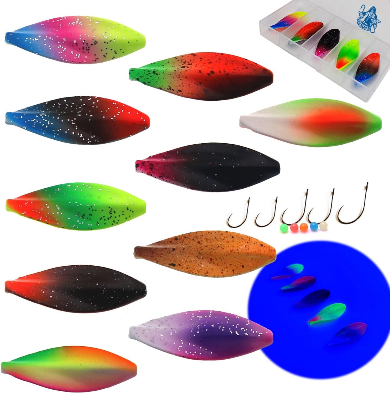 Merkloos Inline Forel Set: 10 Spoons, Haken & Kralen in Box