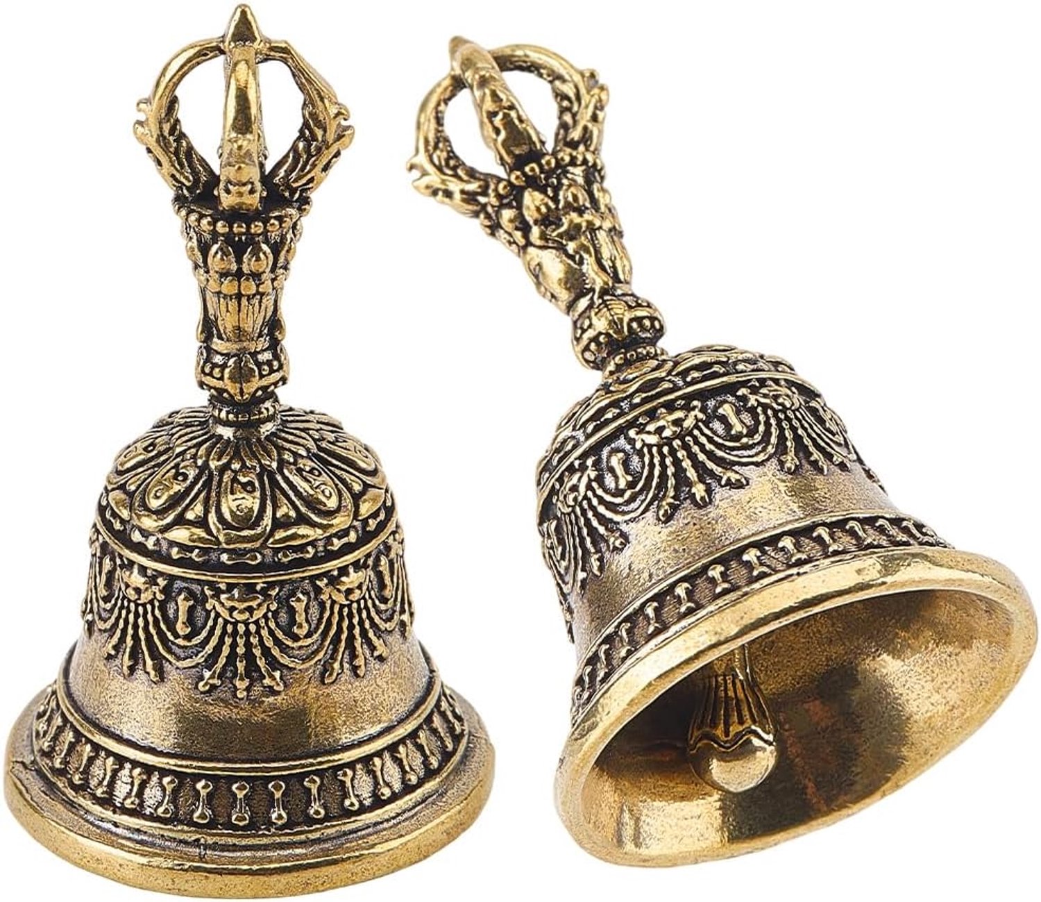 Mini handbel 2 stuks - messing - antiek brons - decoratief en functioneel - Vemera