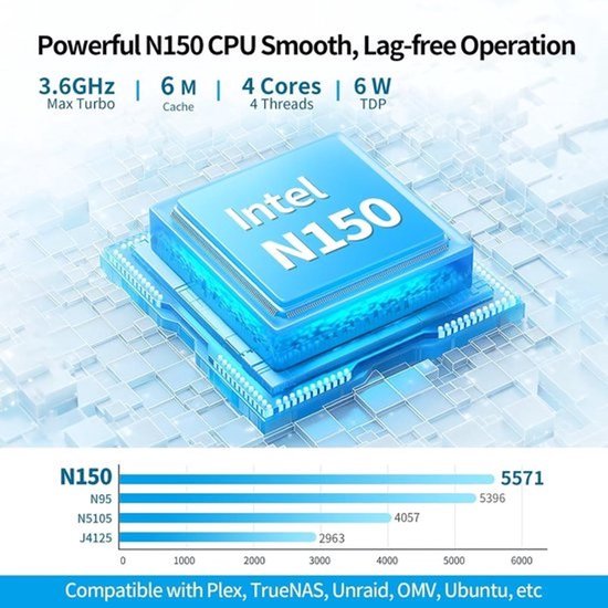 Mini-NAS-server - Netwerkopslag - Bestanden delen - Vier M.2 NVMe-slots - 10x10x5.8 cm - Zwart — afbeelding 3