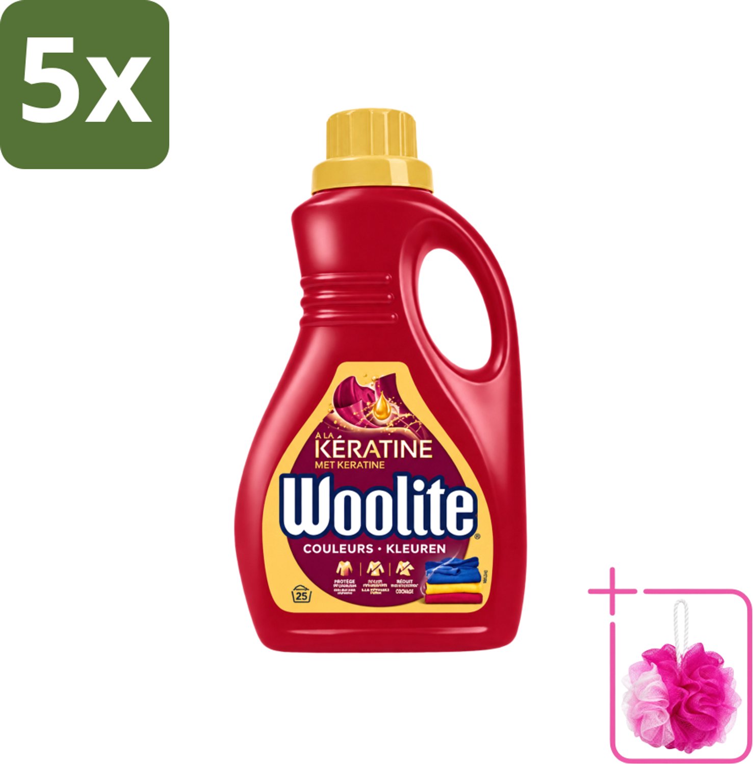 5 x Woolite Color - Vloeibaar Wasmiddel - Met Keratine - Gekleurde Was - 25 Wasbeurten - 1,5L - Bulkverpakking - Gekleurde was - Douchemop - Keratine wasmiddel