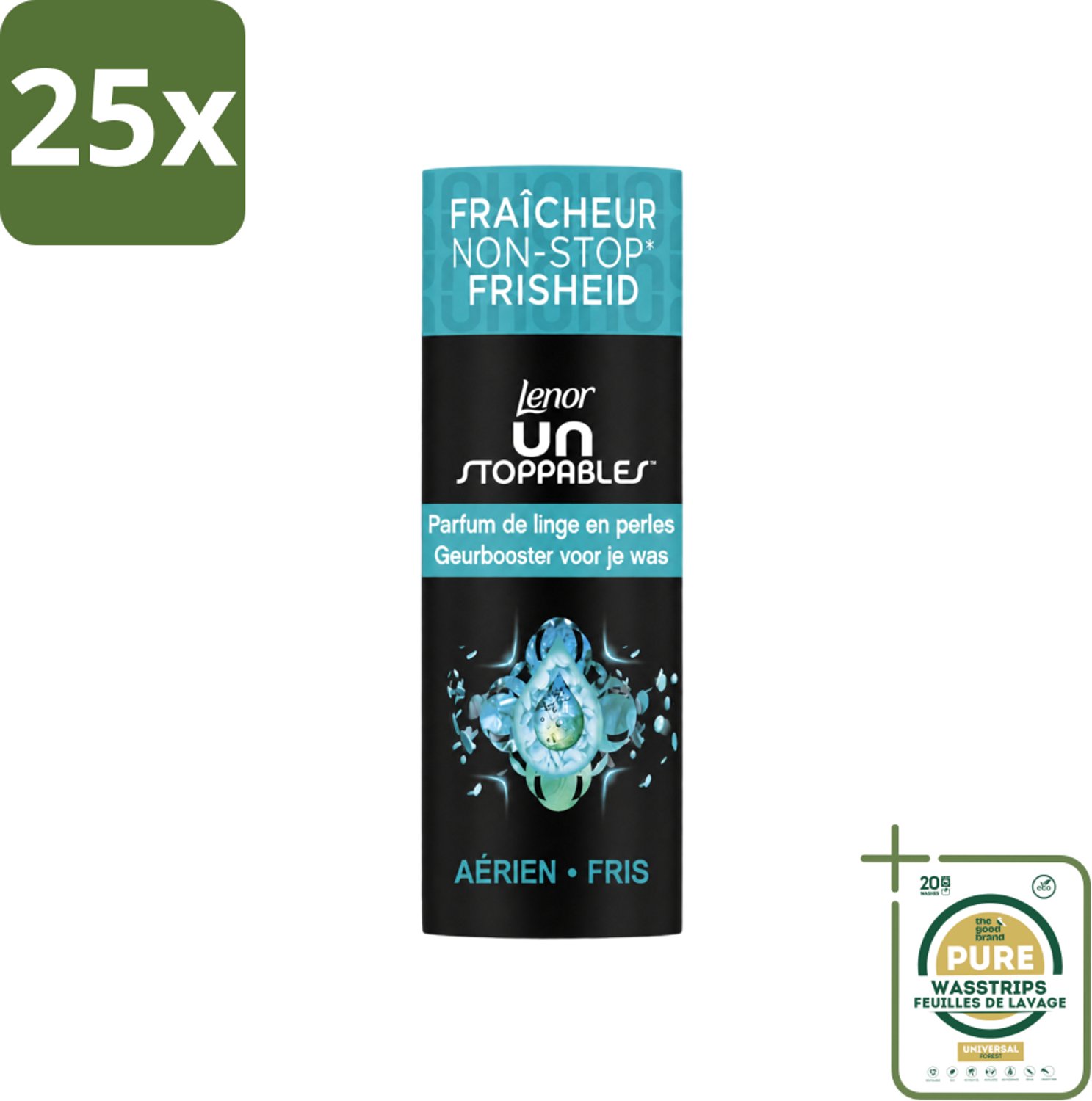 25 x Lenor Unstoppables - Geurbooster - Fris - 13 Wasbeurten - Wasstrips - Geurbooster - Frisheid - Citrusgeur - Fruitige Geur - Bloemige Geur