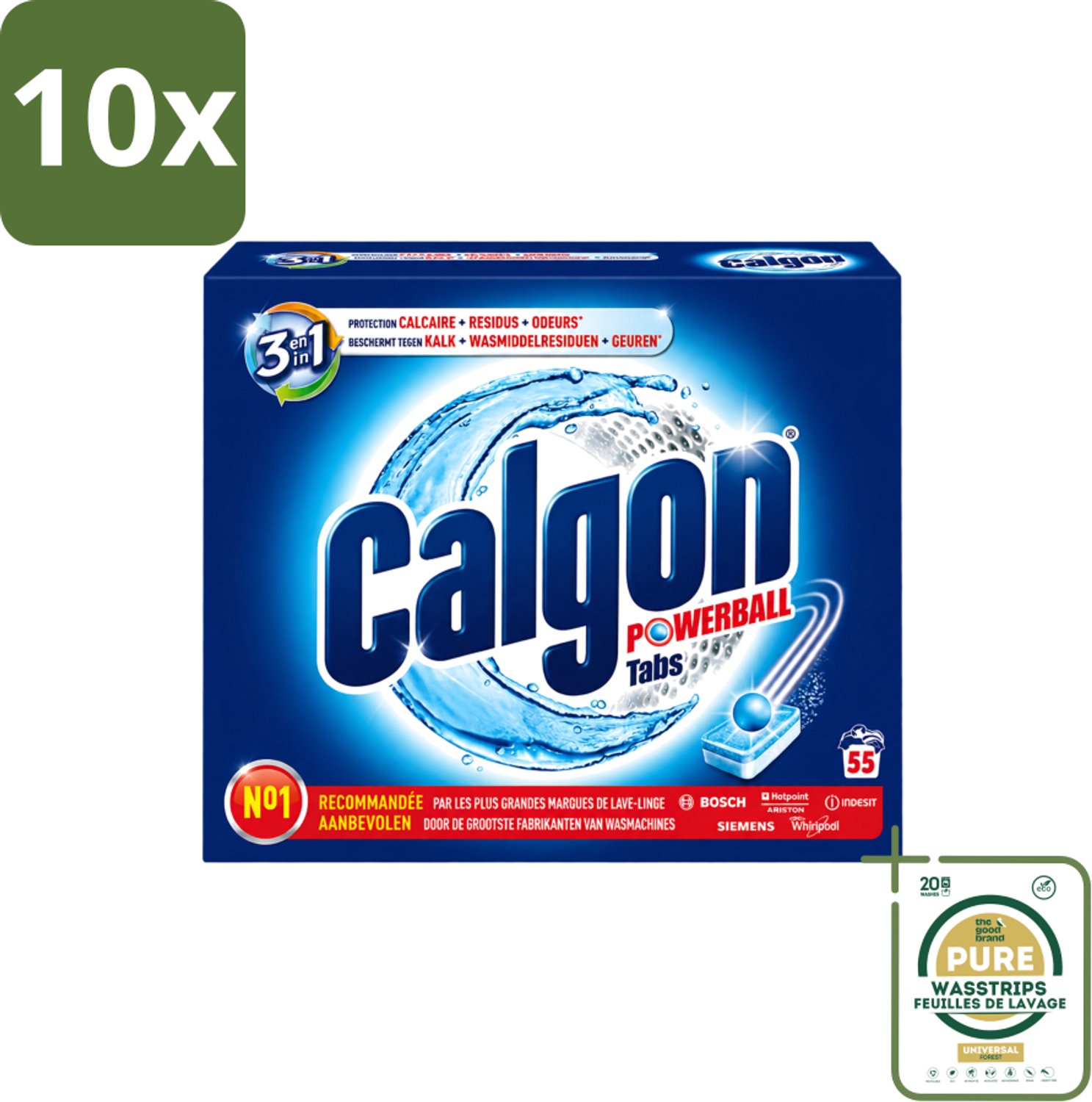 10 x Calgon - Wasmachinereiniger - Tegen Kalkaanslag / Wasmiddelresten / Geuren - 55 Tabletten - Wasstrips - Wasmachine Reinigen - Kalkaanslag Voorkomen - Wasmiddelresten Verwijderen - Geuren Neutraliseren - Wasmachine Schoonhouden