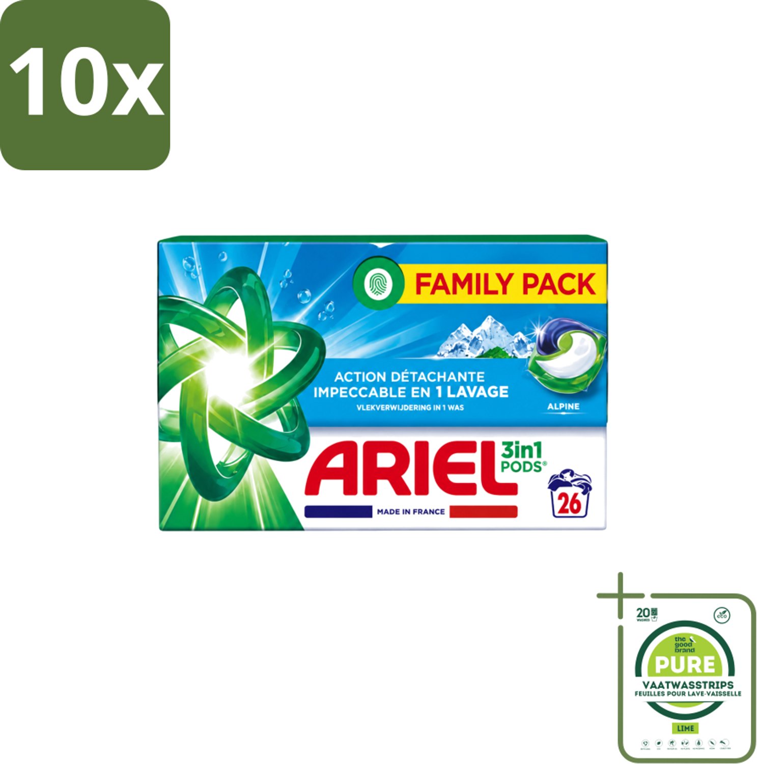 10 x Ariel – Pods 3in1 – Alpine – 26 wasbeurten - Grootverpakking - Vaatwasstrips - Ariel 3in1 Pods Alpine - Wasmiddel 26 Wasbeurten - Kleurbehoud Wasmiddel - Frisse Geur Wasmiddel - Compacte Pods