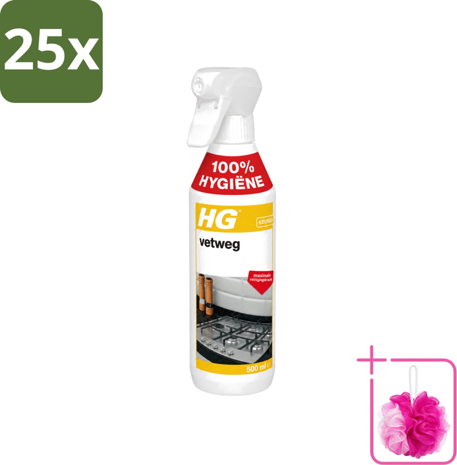 25 x HG - Vetweg - Maximale Reinigingskracht - 500 ml - Bulkverpakking - Keukenreiniger - Douchemop - Vetvrij maken