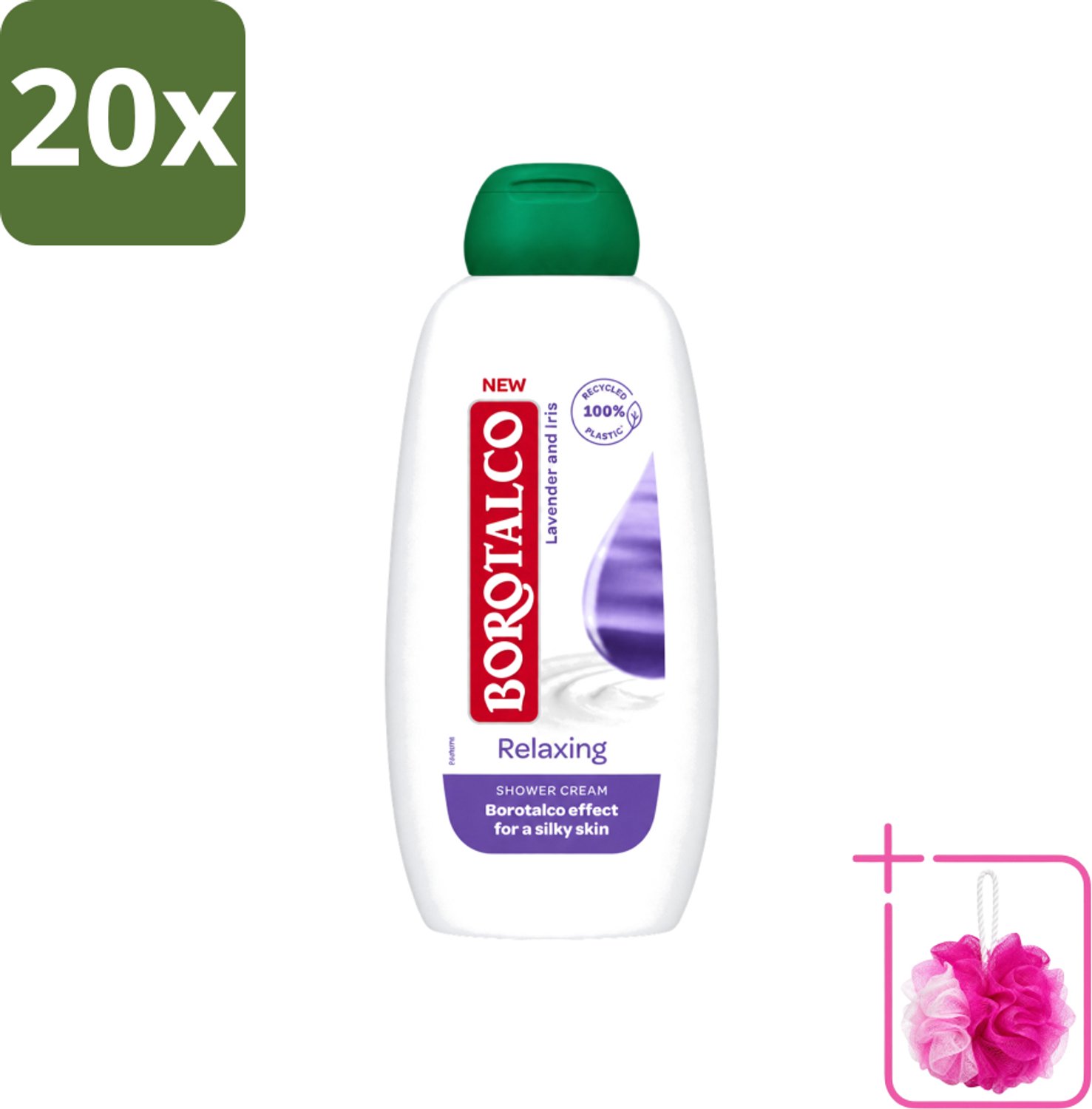 20 x Borotalco - Douchegel - Relaxing - Lavender & Iris - 250 ml - Bulkverpakking - Douchegel - Douchemop - Ontspanning