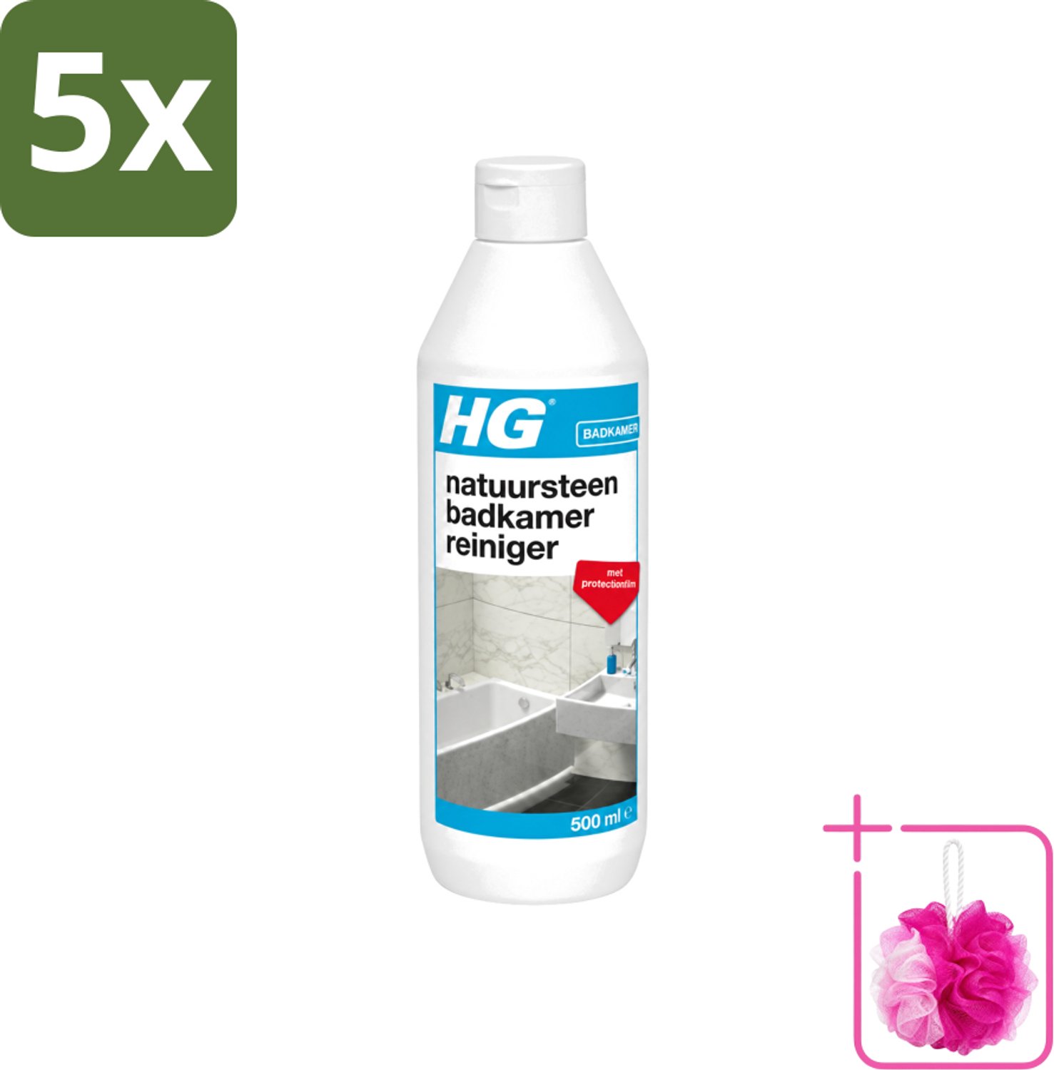 5 x HG - Natuursteen Badkamerreiniger - Beschermt & Reinigt - 500 ml - Bulkverpakking - Badkamerreiniger - Douchemop - Natuursteen reinigen