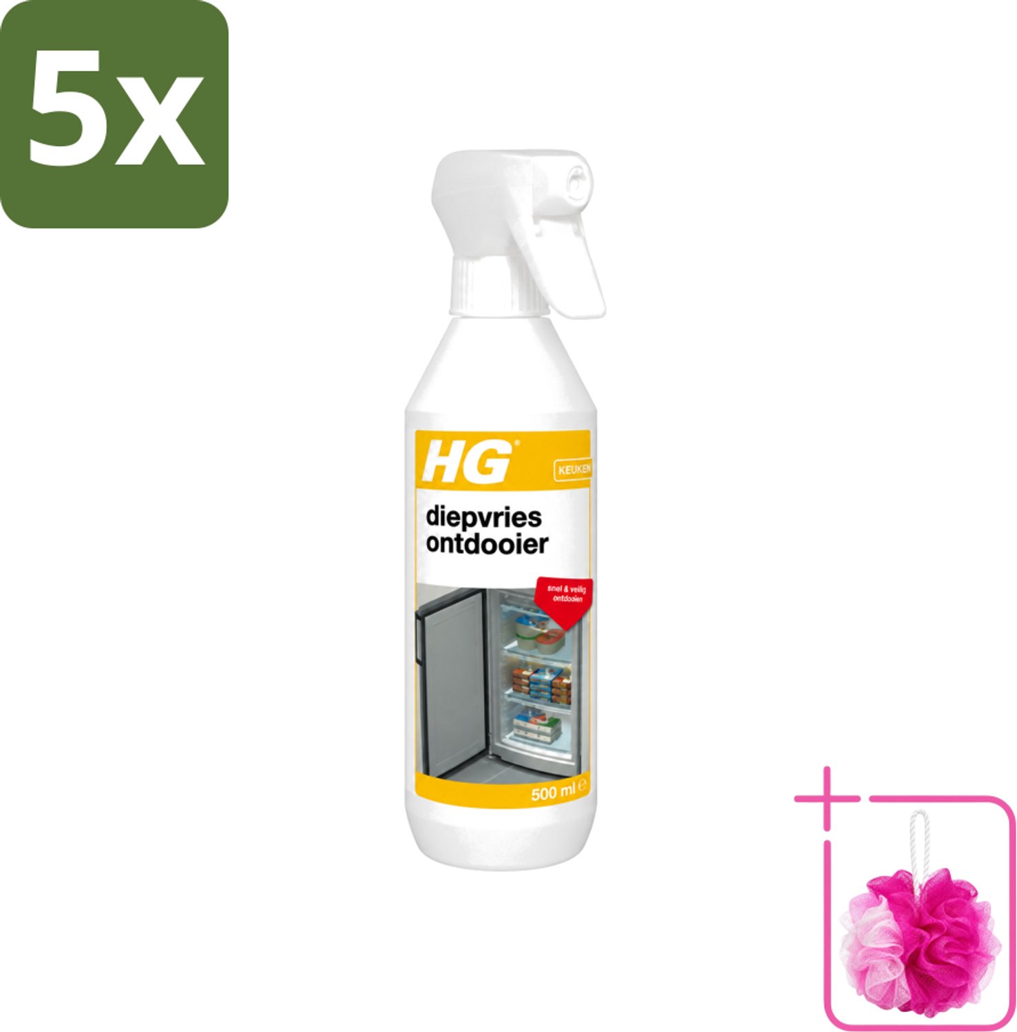 5 x HG - Diepvries Ontdooier - Snel & Veilig Ontdooien - 500 ml - Bulkverpakking - Diepvries ontdekker - Douchemop - Ijs verwijderen
