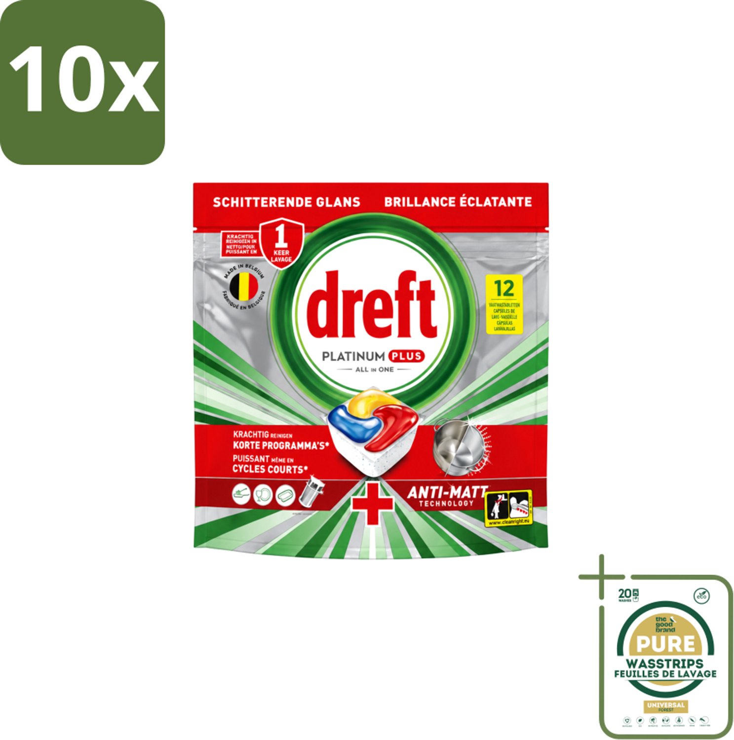 10 x Dreft – Vaatwastabletten – Platinum Plus All-in-One – Lemon – 12 Tabletten - Wasstrips - Vaatwasmiddelen - Vaatwastabletten - Anti-dofheid - Vaatwasmiddelen Lemon - Vaatwasmiddelen Anti-matt