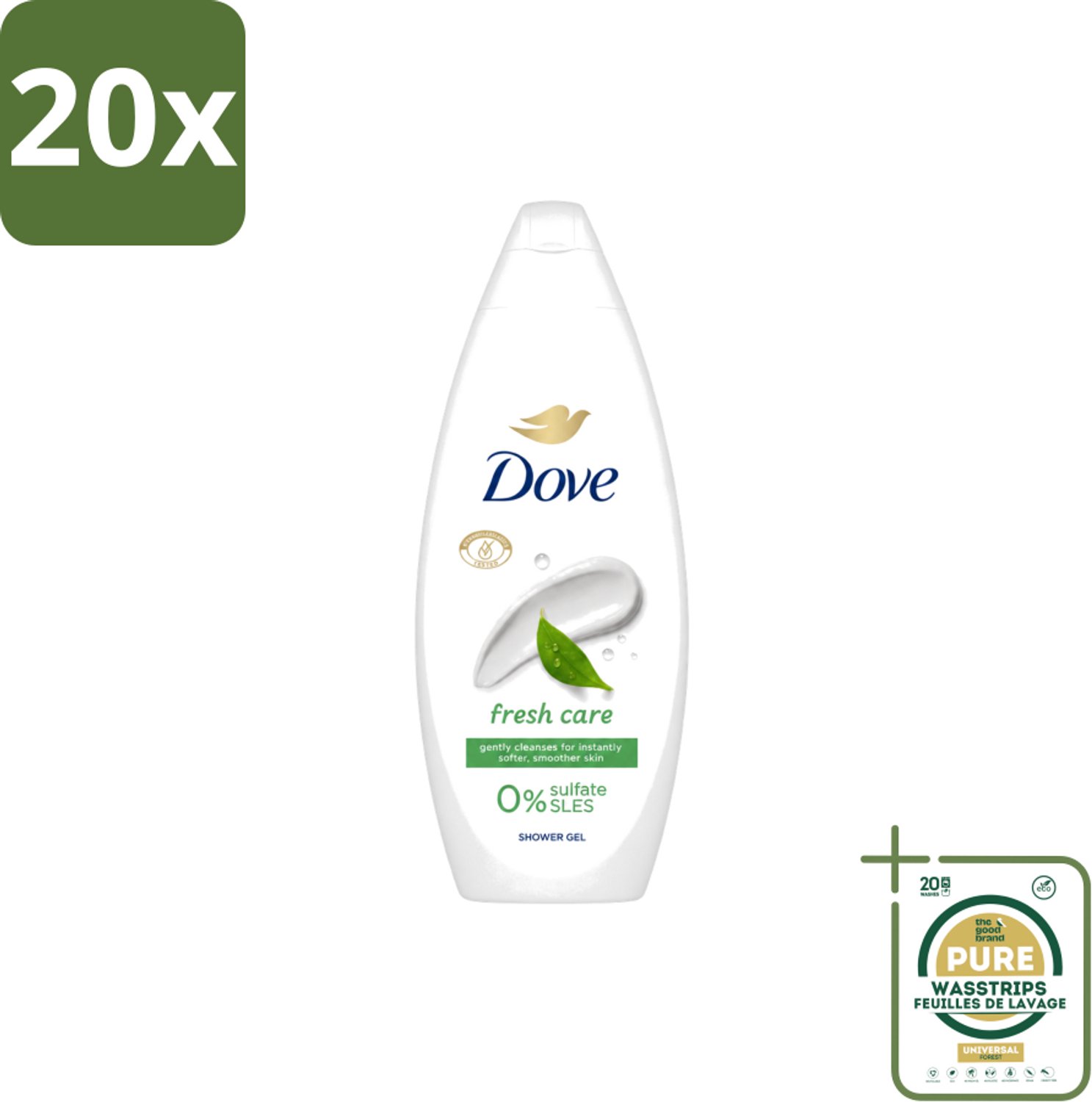 20 x Dove – Douchegel – Fresh Care – 250 ml - Wasstrips - Douchegel - Fris - Schone Huid - Huid Reinigen - Huid Hydrateren