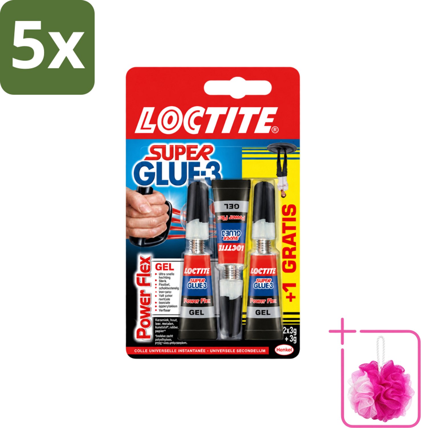5 x Loctite - Secondelijm - Power Flex - 3 Lijmtubes - Bulkverpakking - Secondelijm - Douchemop - Power Flex