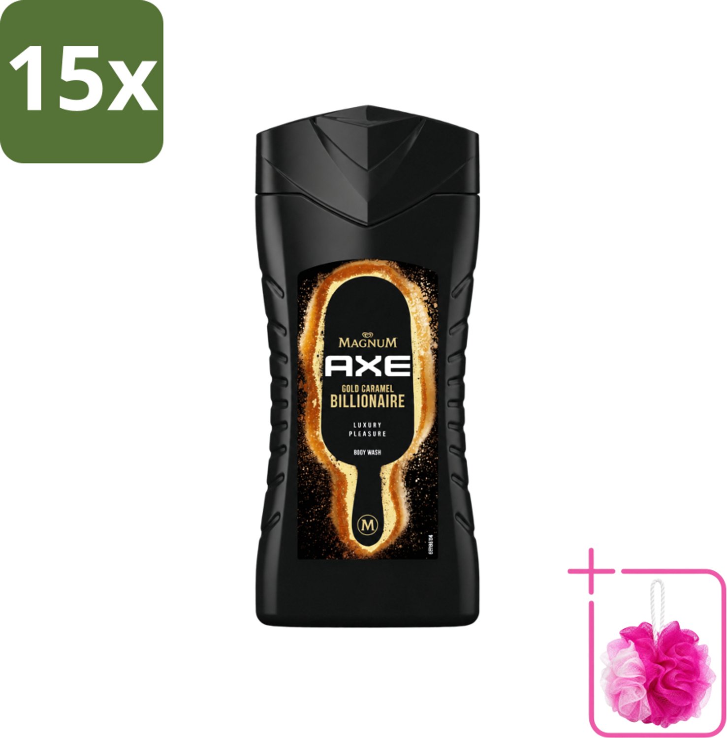 15 x Axe X Magnum - Douchegel - Gold Caramel Billionaire - 250 ml - Bulkverpakking - Douchegel - Douchemop - Lichaam