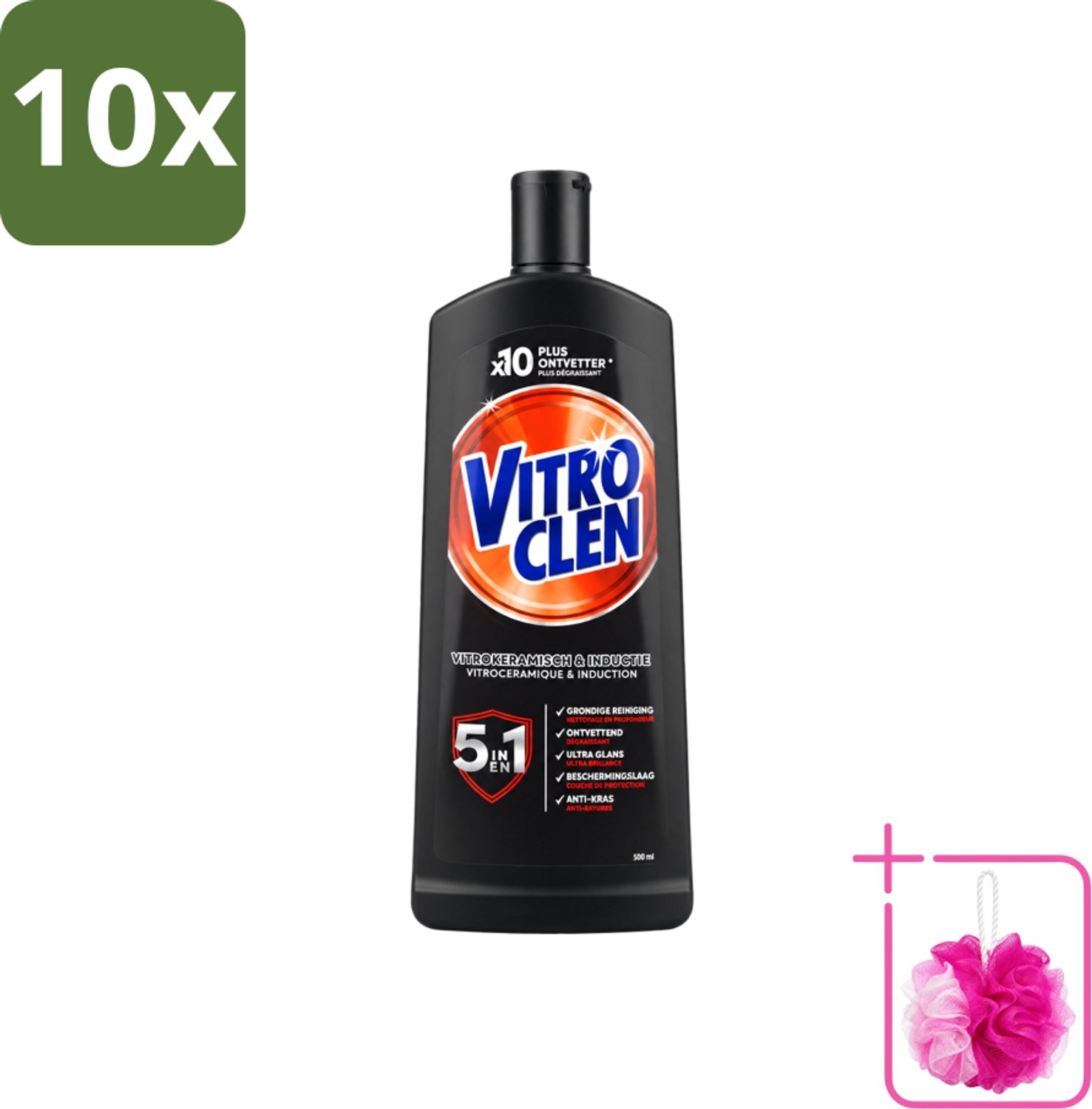 10 x Vitroclen - Kookplaatreiniger - Keramisch & Inductie - 5 in 1 - 500 ml - Bulkverpakking - Keramische kookplaat reinigen - Douchemop - Inductiekookplaat reinigen