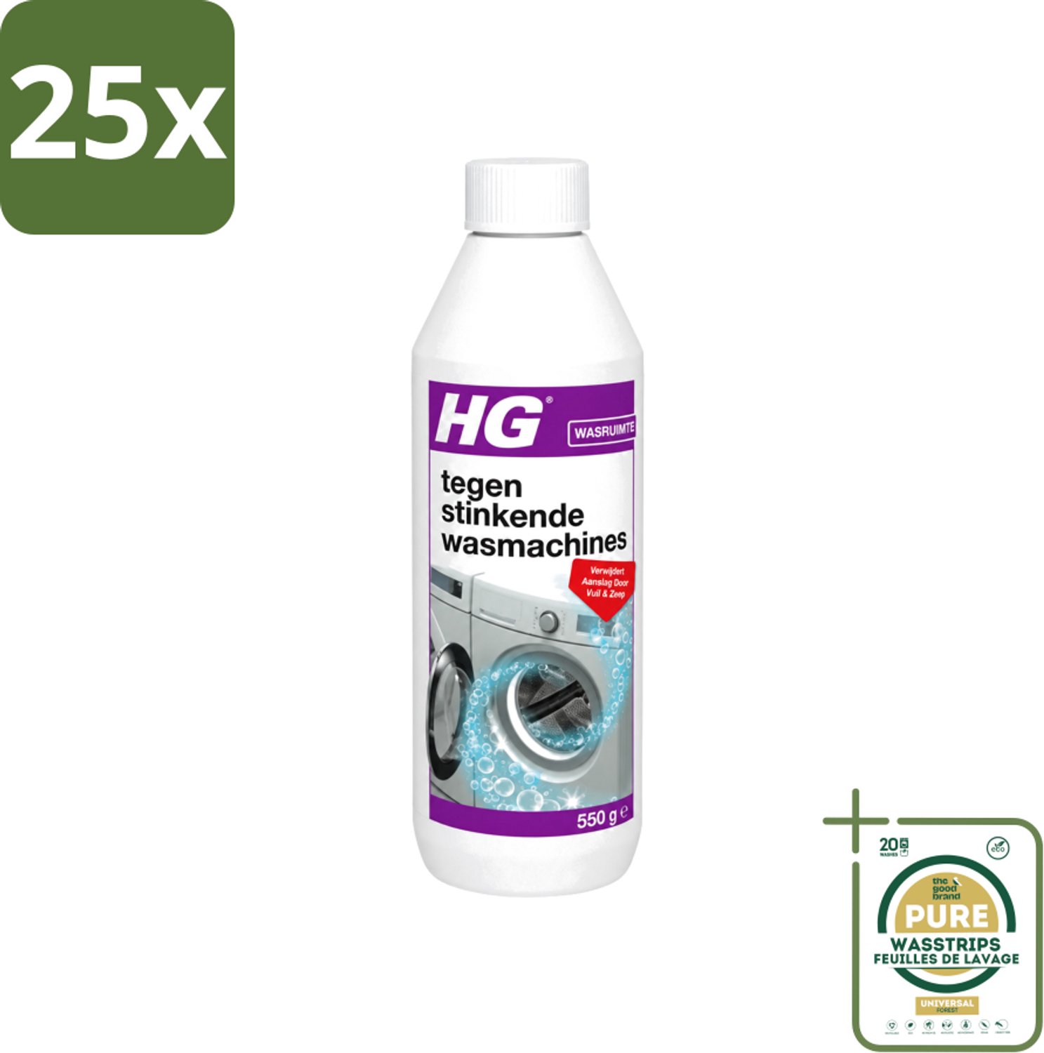 25 x HG - Tegen Stinkende Was - Verwijdert Aanslag Door Vuil & Zeep - 550 g - Wasstrips - Wasmachine Reiniger - Stinkende Wasmachine - Wasmachine Aanslag - Wasmachine Vuil - Wasmachine Geur
