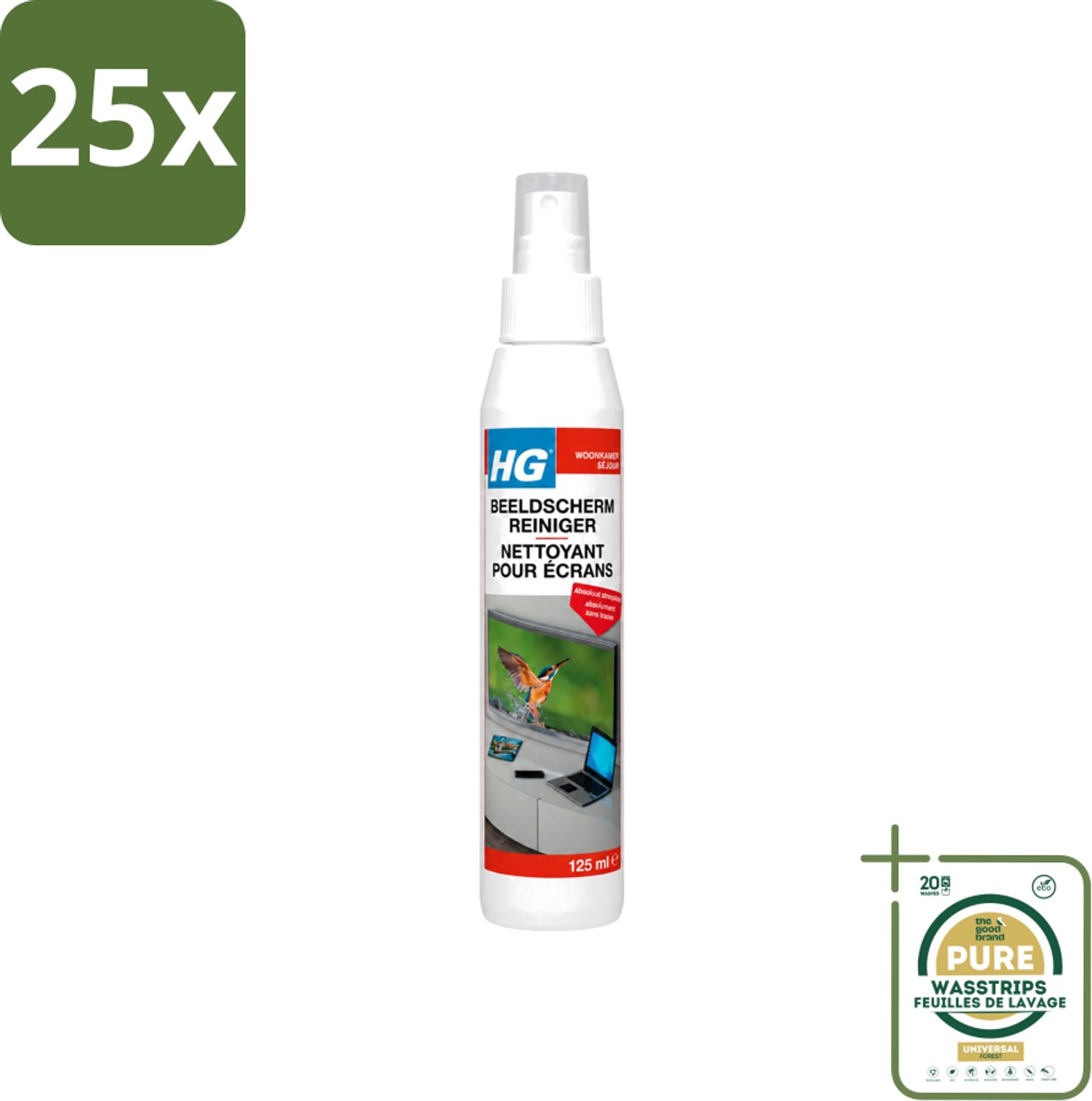 25 x HG - Beeldschermreiniger - Voor Streepvrije Schermen - 125 ml - Wasstrips - Beeldscherm Reinigen - Scherm Reinigen - Streepvrije Schermen - Scherm Reiniger - Beeldscherm Reiniger