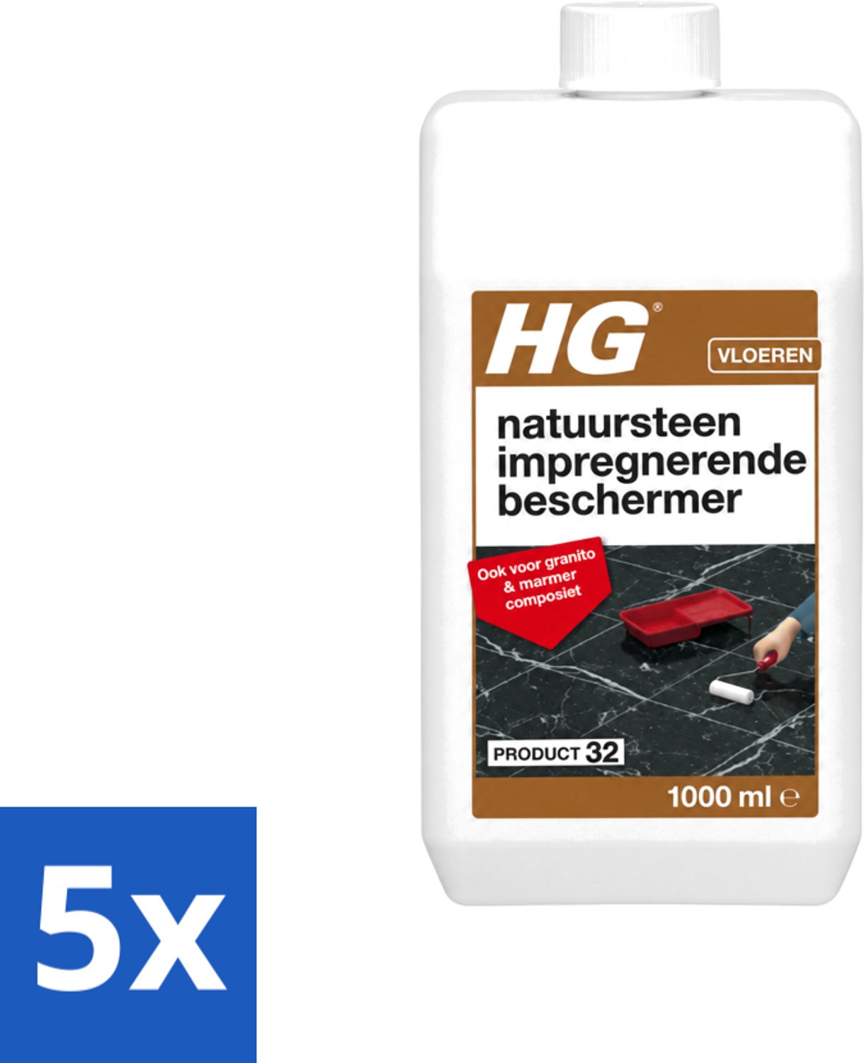 5 x HG - Natuursteen Impregnerende Beschermer - Ook Voor Granito & Marmer Composiet - 1L - Voordeelverpakking - 5 stuks