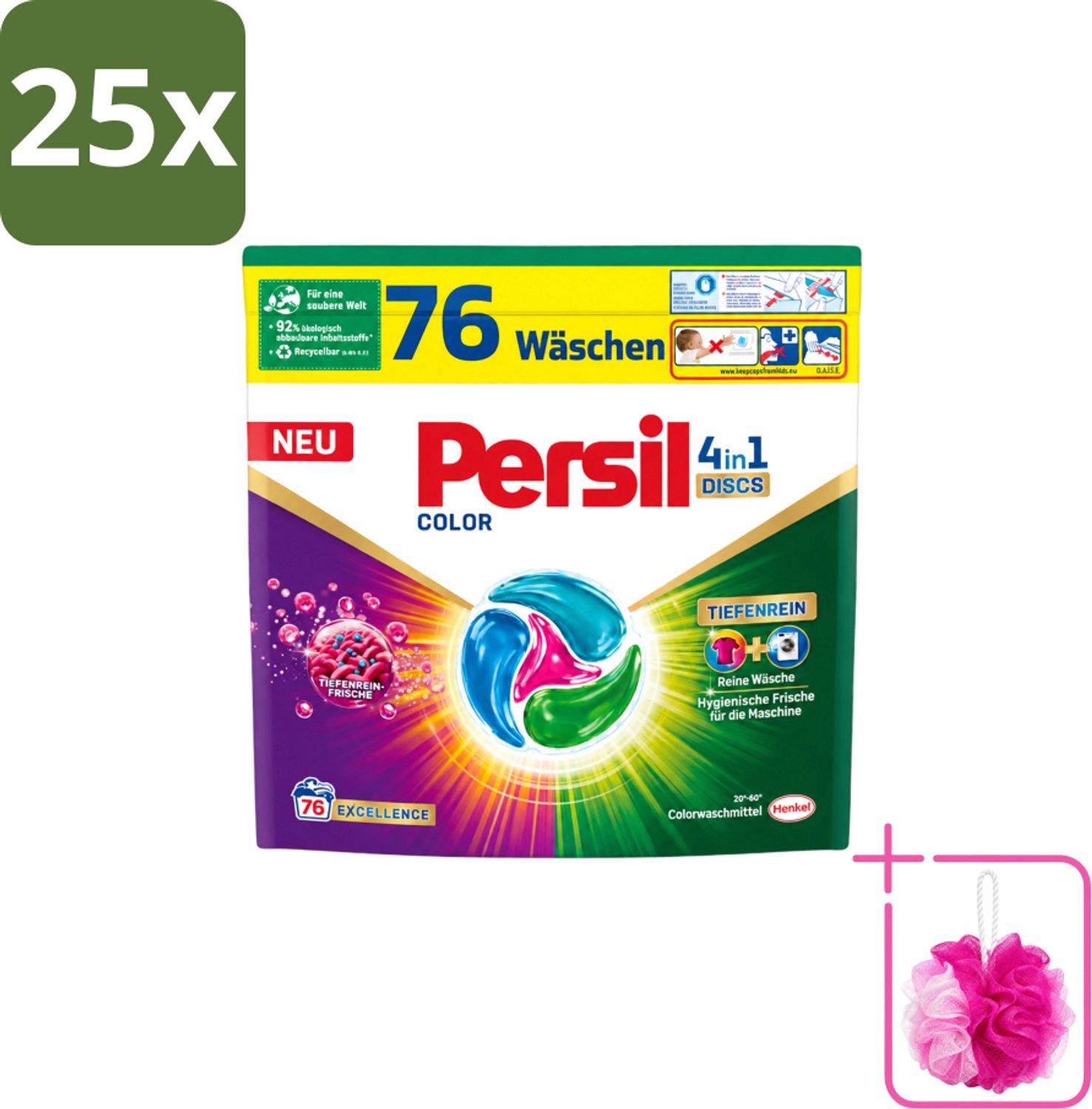 25 x Persil – Wasmiddel Discs 4-in-1 – Color - 76 Capsules - Bulkverpakking - Wasmiddel - Douchemop - Kleuren beschermen