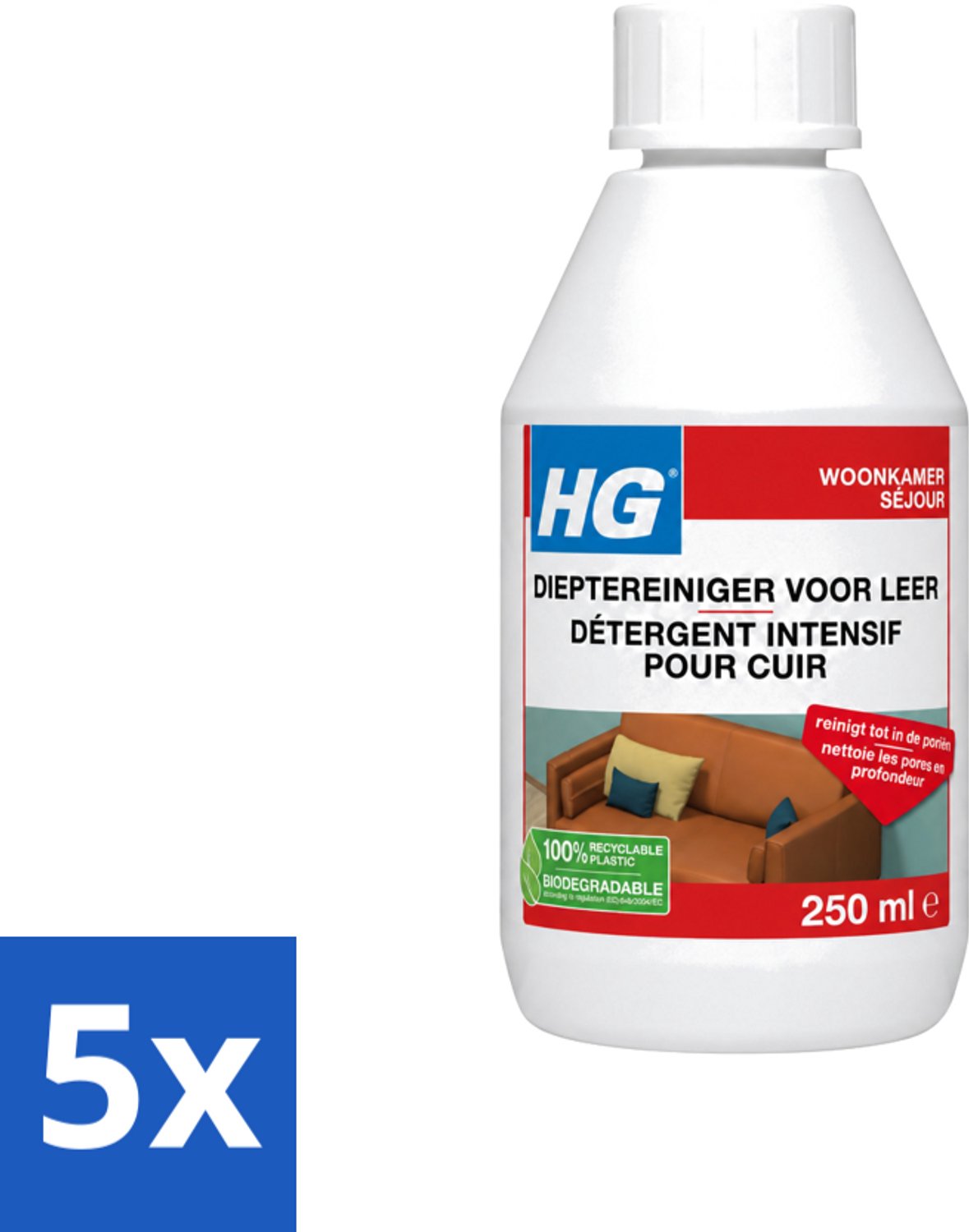 5 x HG - Dieptereiniger Voor Leer - Veilig & Milde Reiniging - 250 ml - Voordeelverpakking - 5 stuks