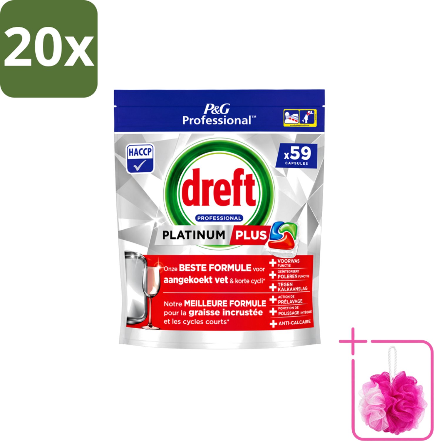 20 x Dreft – Vaatwastabletten – Platinum+ Regular – 59 Tabletten - Bulkverpakking - Handafwasmiddel - Douchemop - Handafwas