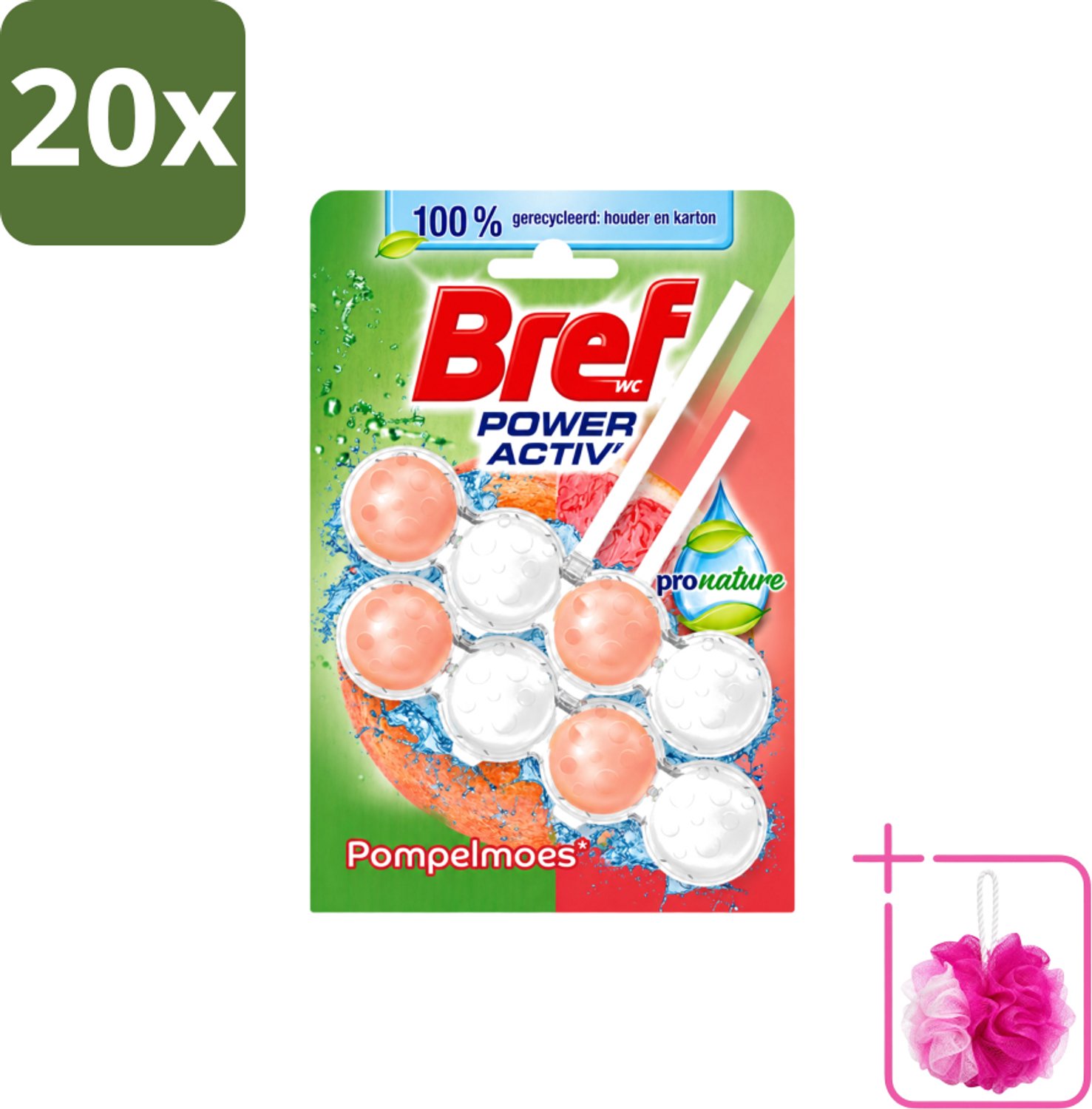 20 x Bref – Toiletblok – Pronature Pompelmoes – Duo Pack - Bulkverpakking - Bref Pronature - Douchemop - Pompelmoes Toilet
