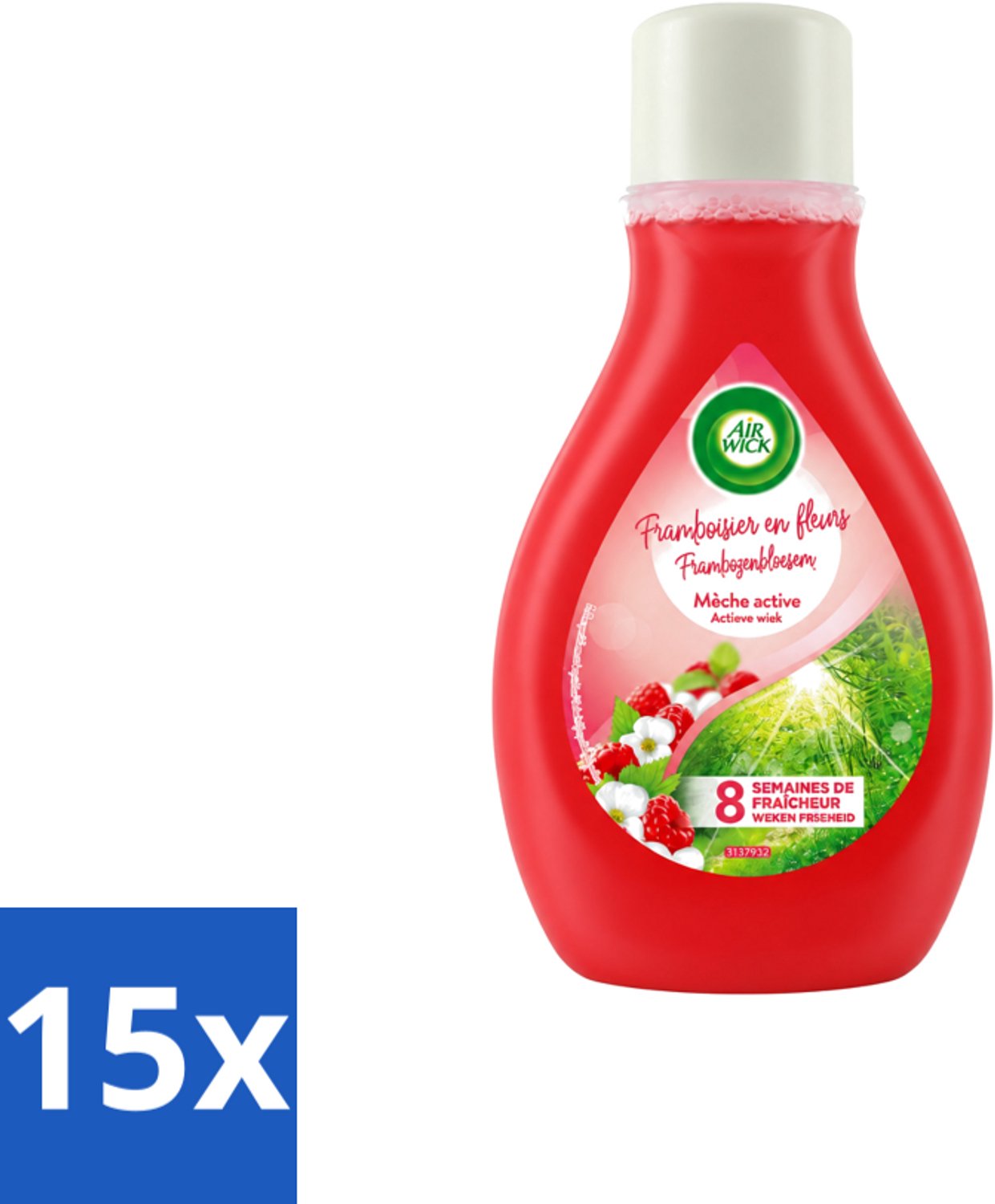 15 x Air Wick – Luchtverfrisser – Actieve Wiek Framboos & Bloesem – 375 ml - Voordeelverpakking - 15 stuks