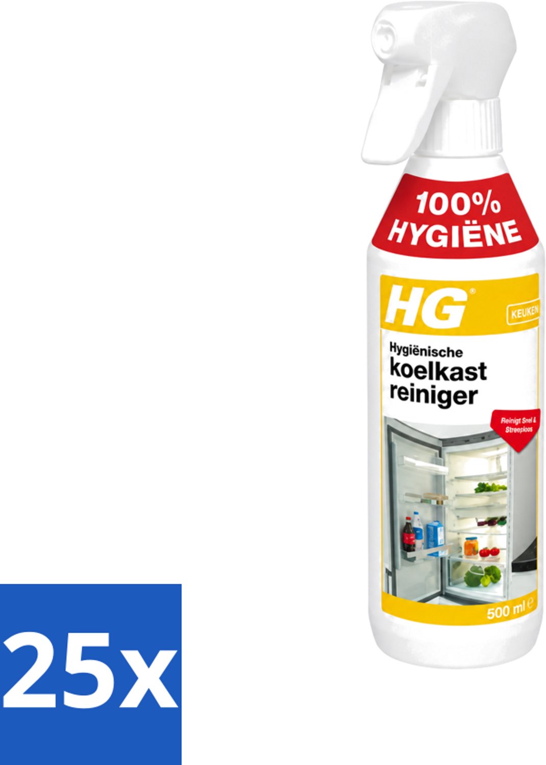 25 x HG - Hygiënische Koelkastreiniger - Reinigt Snel & Streeploos - 500 ml - Voordeelverpakking - 25 stuks