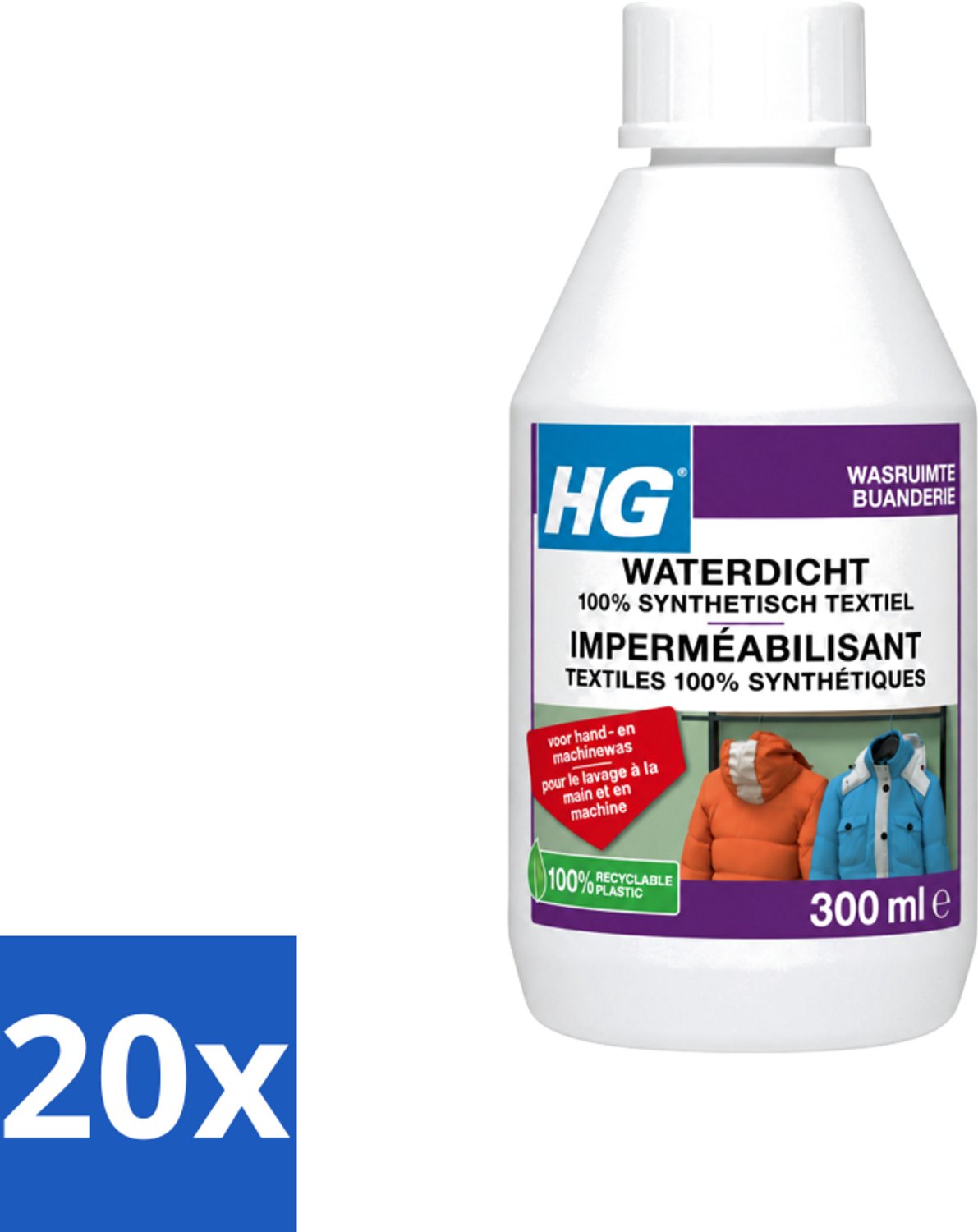 20 x HG - Wasruimte - Waterdicht 100% Synthetisch Textiel - Voor Hand & Machine Was - 300 ml - Voordeelverpakking - 20 stuks