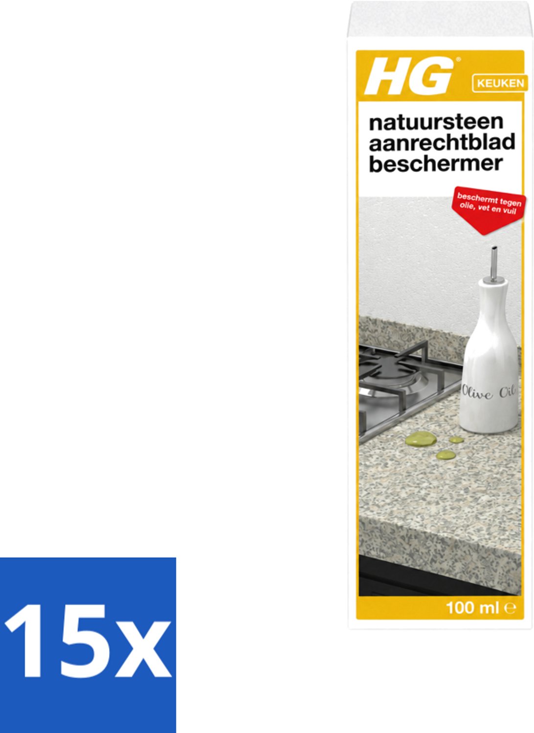 15 x HG - Natuursteen Aanrechtbladbeschermer - Beschermt Tegen Olie, Vet & Vuil - Inclusief doek - 100 ml - Voordeelverpakking - 15 stuks