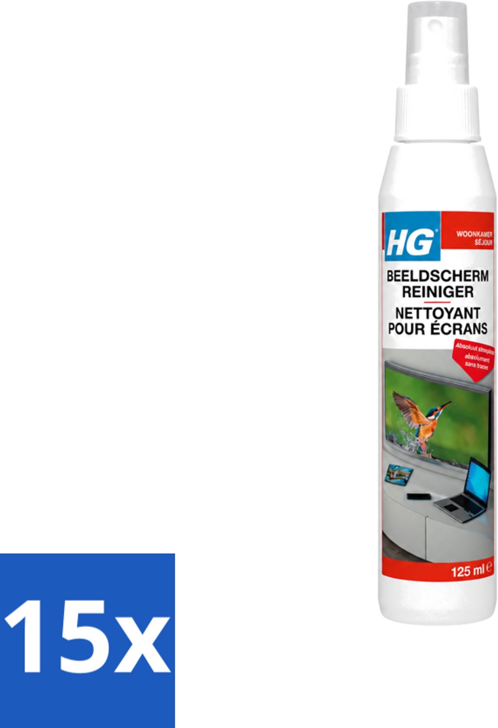 15 x HG - Beeldschermreiniger - Voor Streepvrije Schermen - 125 ml - Voordeelverpakking - 15 stuks