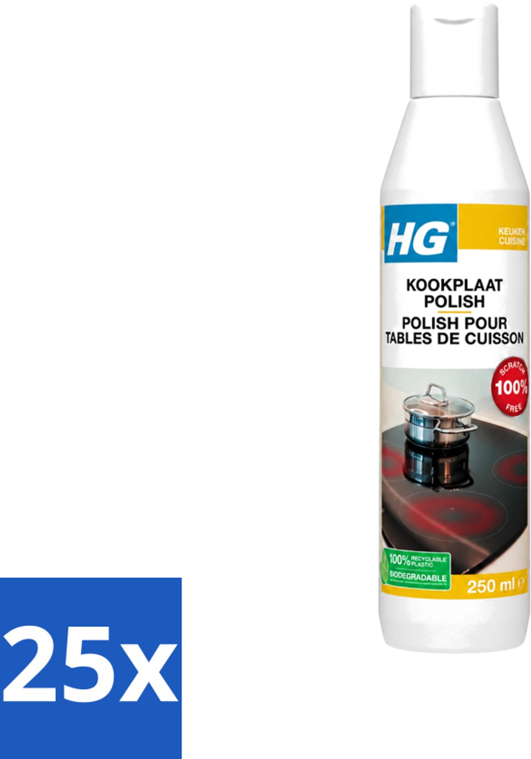 25 x HG - Kookplaatreiniger Polish - Verwijdert Veilig & Effectief Vuil - Beschermende Glans - 250 ml - Voordeelverpakking - 25 stuks