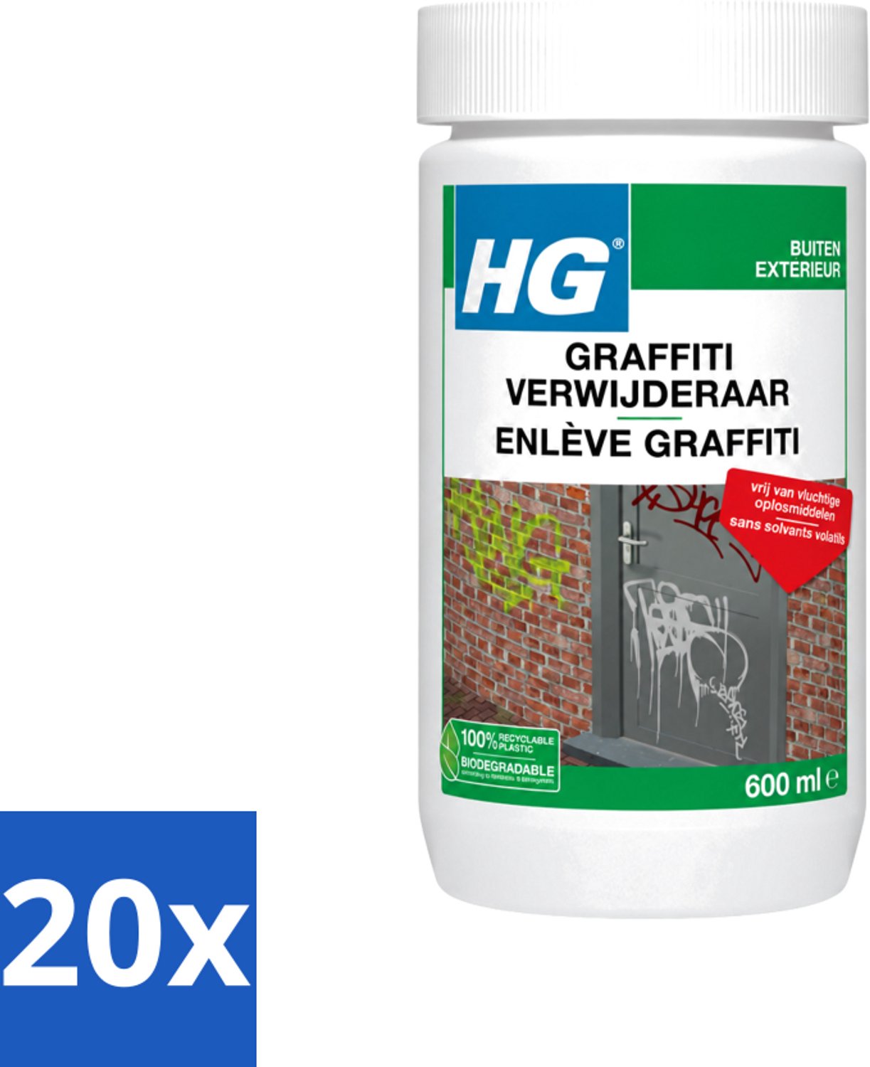 20 x HG - Graffitiverwijderaar - Voor Harde & Zachte Oppervlakken - 600 ml - Voordeelverpakking - 20 stuks
