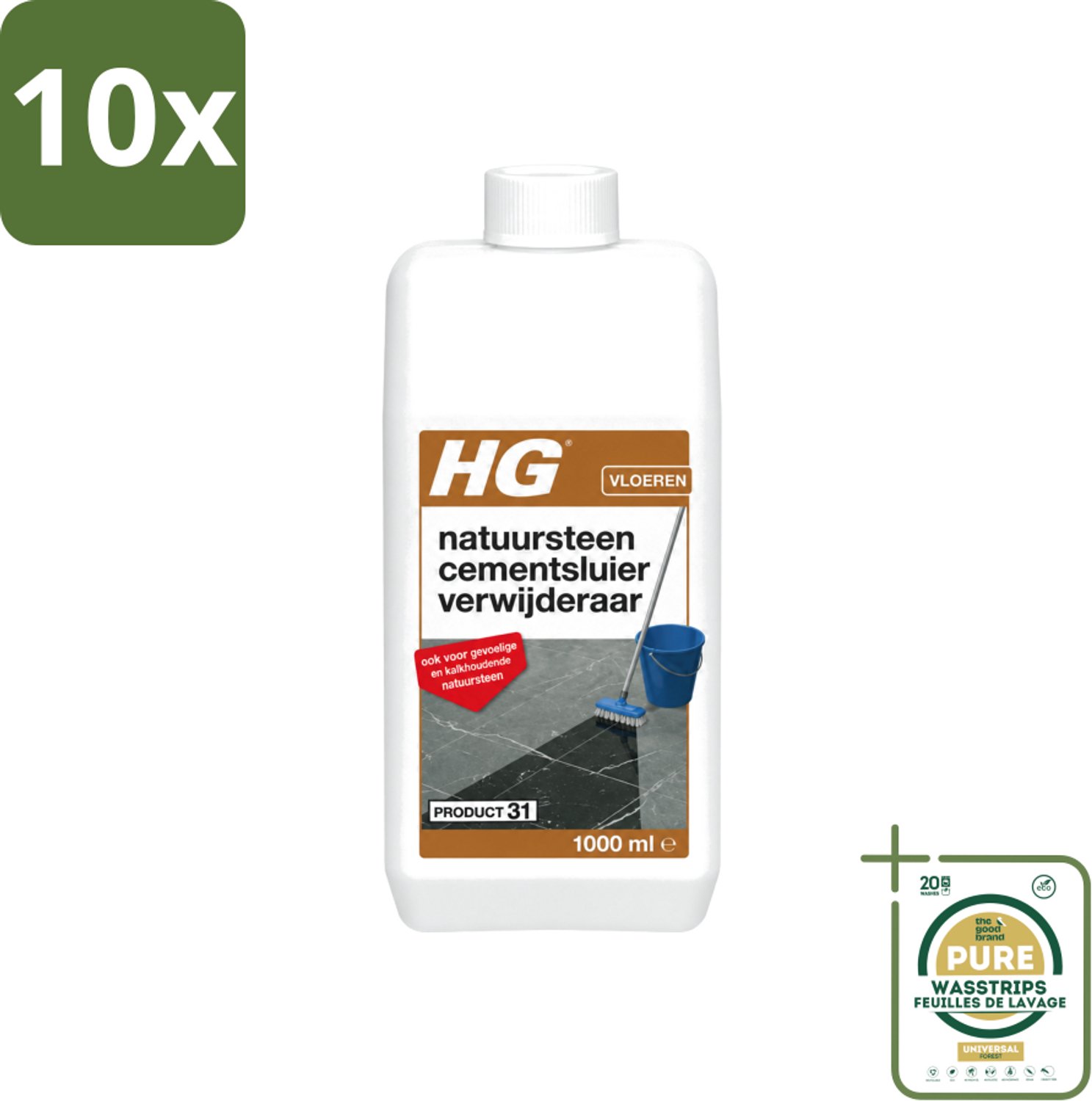 10 x HG - Natuursteen Cementsluierverwijderaar - Zuurvrij - Veilig in Gebruik - 1L - Wasstrips - Natuursteen Cement Verwijderen - Cement En Kalksluier Verwijderen - Natuursteen Reinigen - Marmer Reinigen - Travertin Reinigen