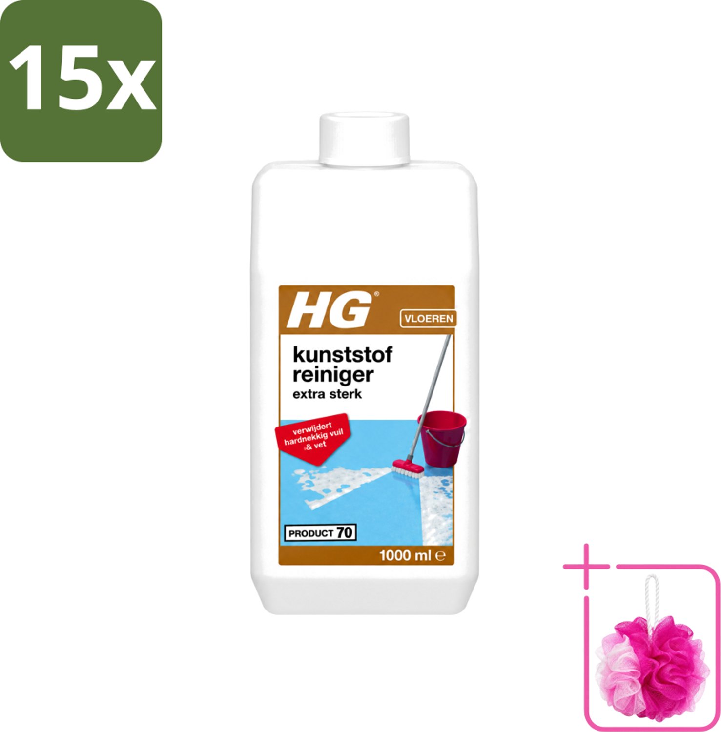15 x HG - Kunststofreiniger - Extra Sterk - Verwijdert Hardnekkig Vuil & Vet - 1L - Bulkverpakking - Kunststof vloer reinigen - Douchemop - Kunststof vloer krachtreiniger