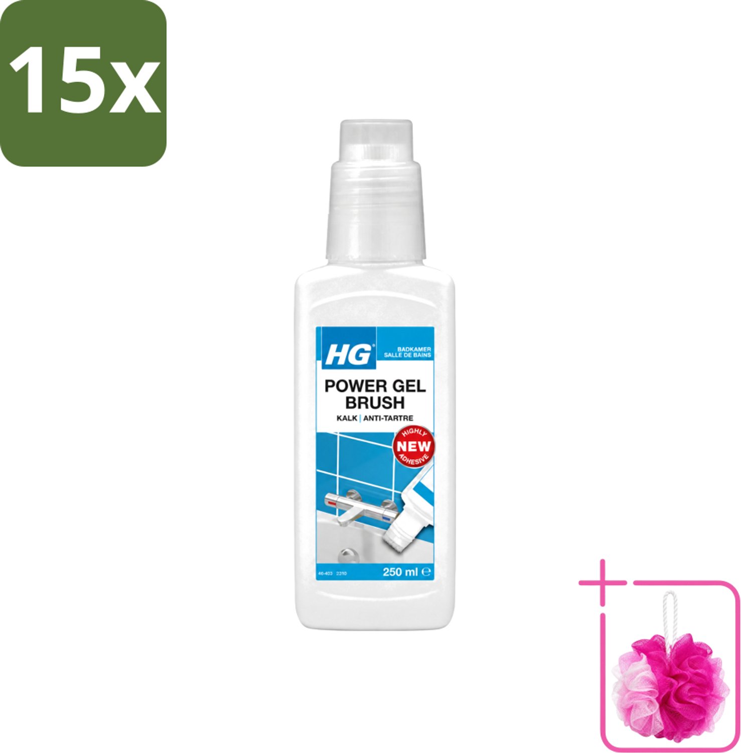 15 x HG - Badkamer - Power Gel Brush - Kalk - Agressief - 250 ml - Bulkverpakking - Kalk verwijderen - Douchemop - Badkamer schoonmaken