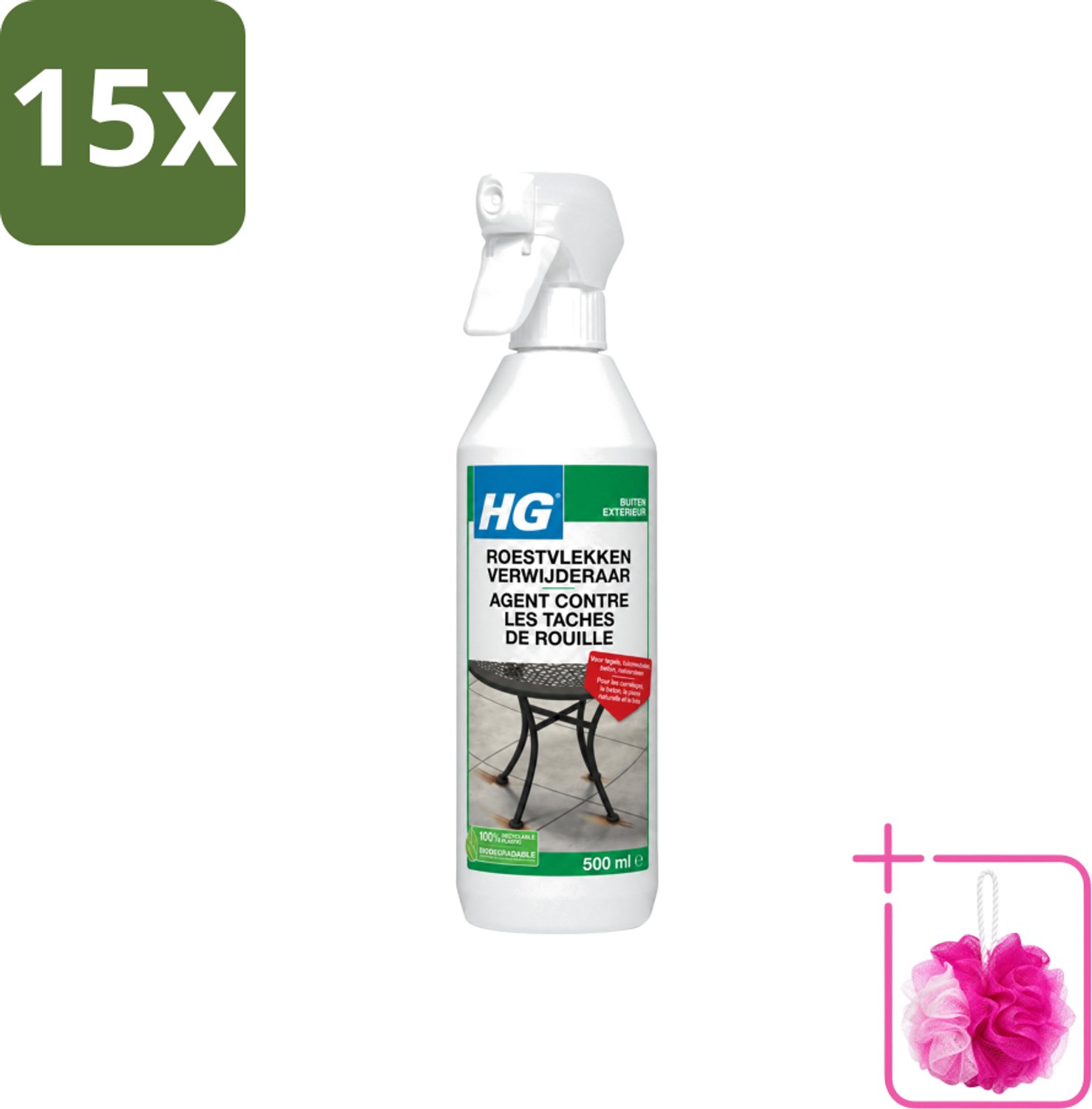 15 x HG - Roestvlekkenverwijderaar Spray - Verwijdert Eenvoudig & Veilig - Zuurvrij - 500 ml - Bulkverpakking - Roestvlekken verwijderen - Douchemop - Roestvlekken verwijderen beton