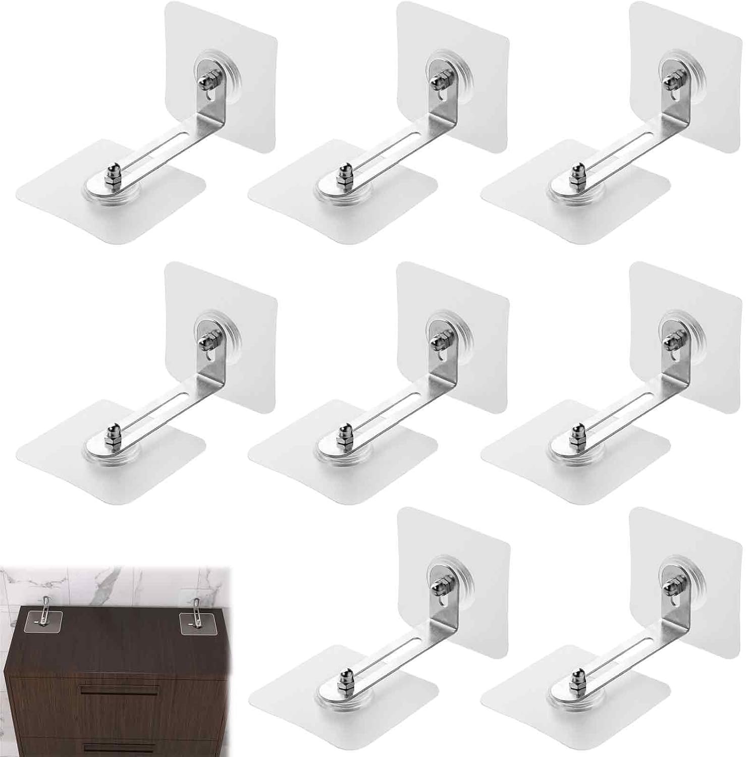 8 x anti-kantelbeveiliging voor meubels zonder boren, babybeveiliging voor kast, commode en plank, zelfklevende meubelanker, bescherming voor kinderen en huis