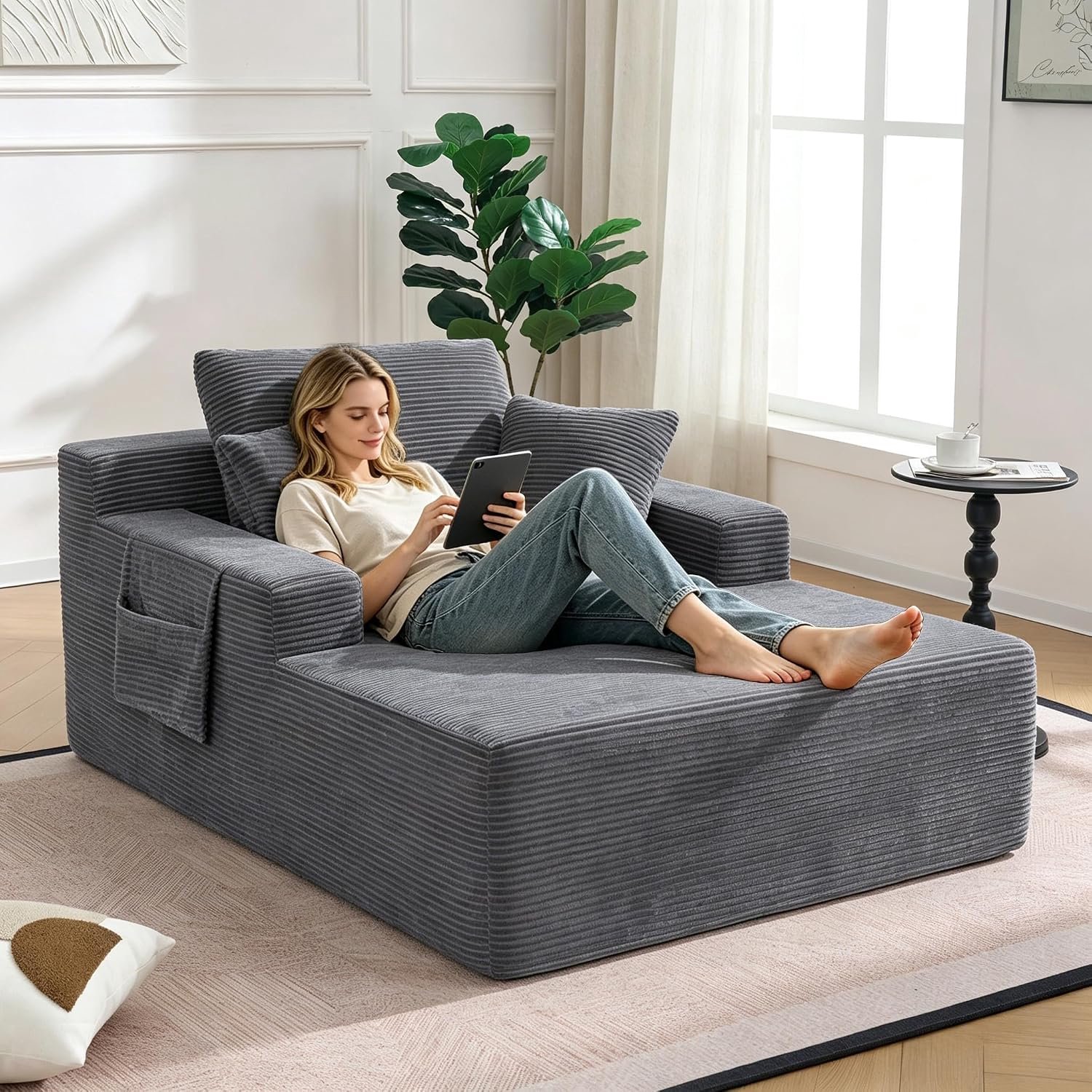 Slaapbank met slaapfunctie, boneless bank, bank van zachte corduroy stof