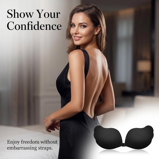 Set van 2 Herbruikbare Zelfklevende Push Up Bh's - Rugloze en Onzichtbare Silicone Bh met 4 Borstpads en 36 Klevende Strips voor Trouwe Jurk, Cup A — afbeelding 4
