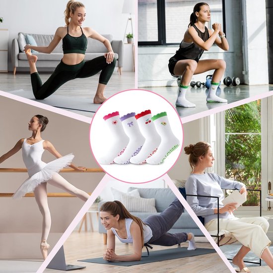 4 Paar Dames Pilates Sokken met Antislip Grip, Katoen, Maat 36-40 — afbeelding 4