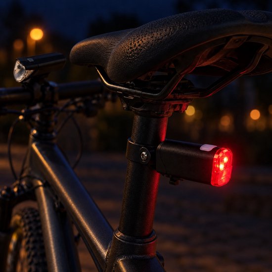 Dutch Standard fietslampenset - Led voorlicht 30 lux en achterlicht - Inclusief batterijen - IPX4 - Zwart — afbeelding 5