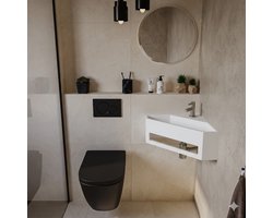 AquaVik Hoekfontein Toilet - Solid Surface Mat Wit - 35x35x16cm - Handdoekhouder - Fontein - Handenwasser - Wc Fontein - Toiletfontein