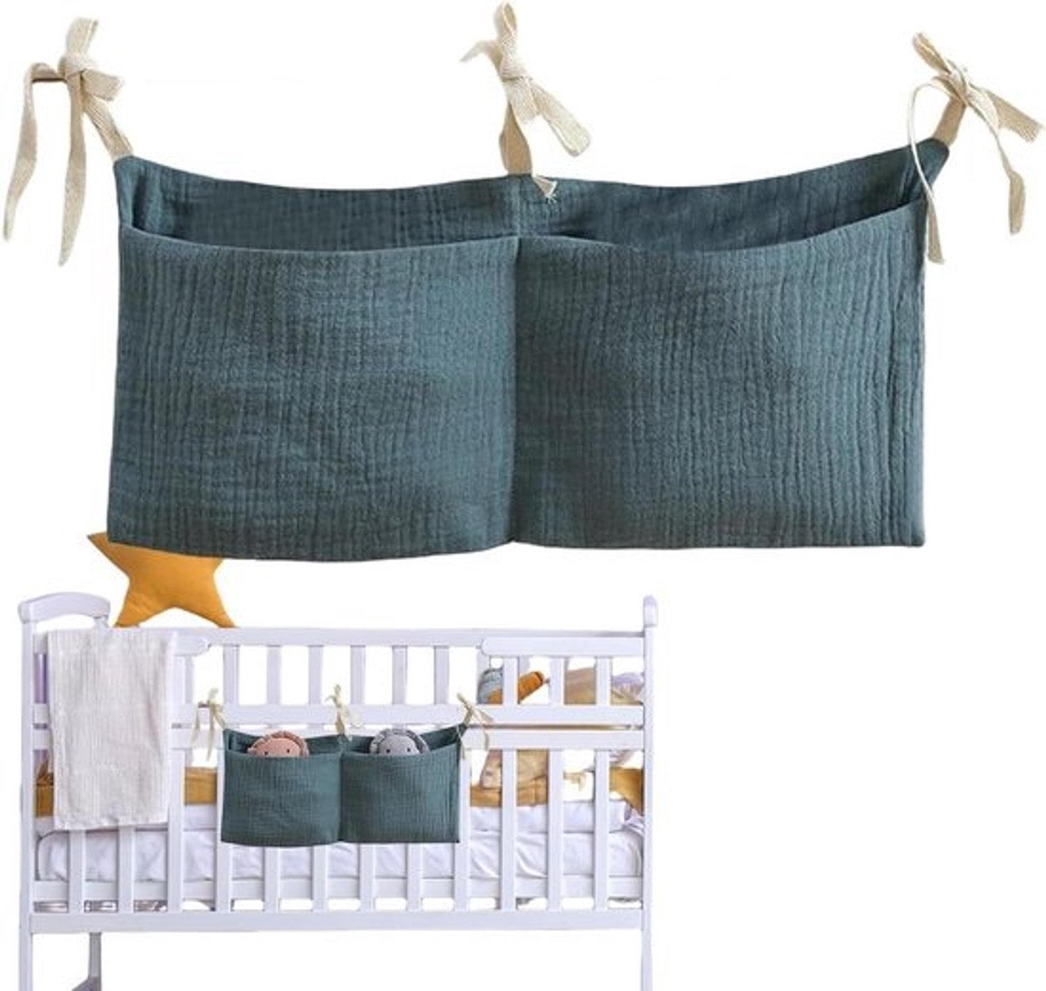 Wieg Opbergtas - Luier Organizer - Babybenodigdheden Organiseren - Waterdichte Voering - 38 x 18 cm - Donkergroen