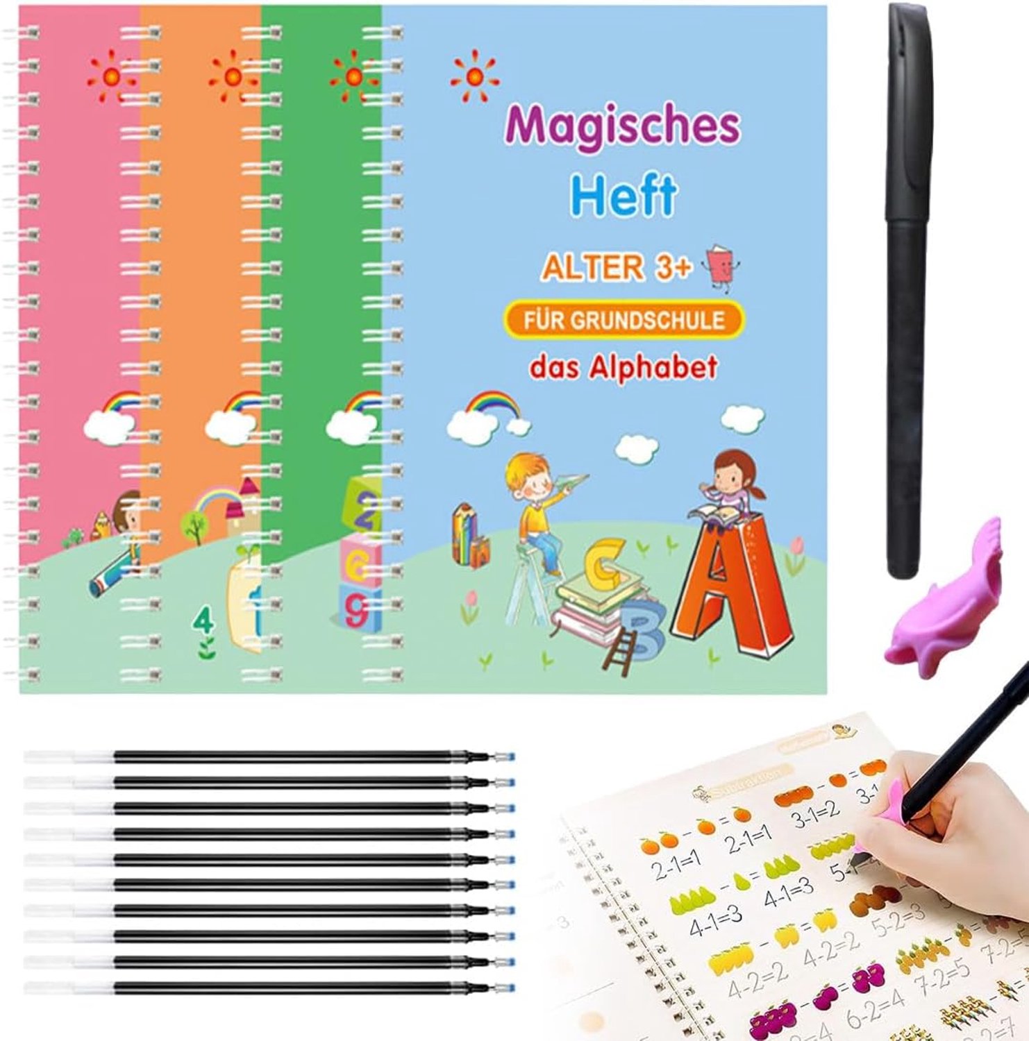 Schrijfinderschriften, magisch schrift voor kinderen, kleuterschool, 4 stuks