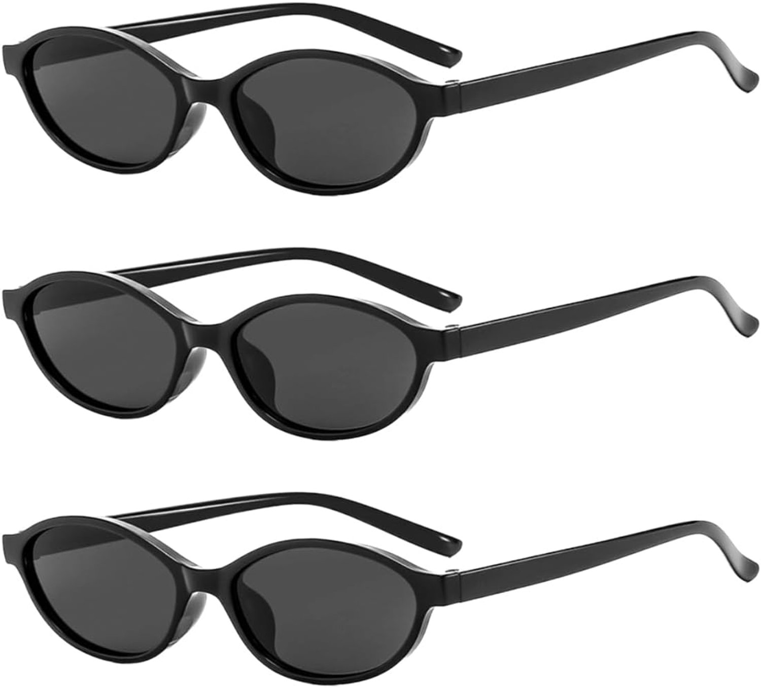 3 Stk Retro Ovale Zonnebril voor Dames en Heren, Vintage Smalle Cateye Fram