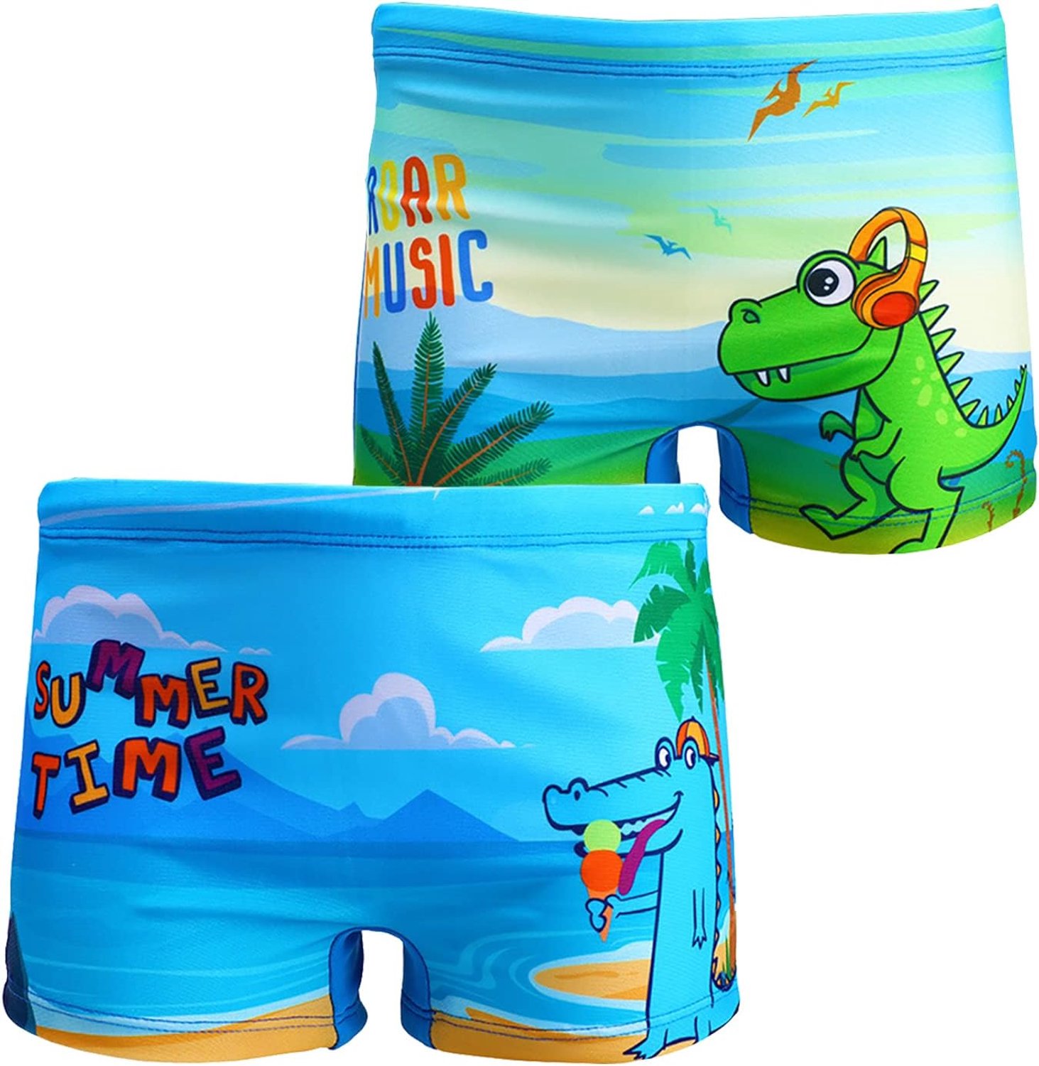 Set van 2 zwemkleding voor jongens van 1 tot 10 jaar, zwemshorts voor kinderen, schattige dinosaurusshorts