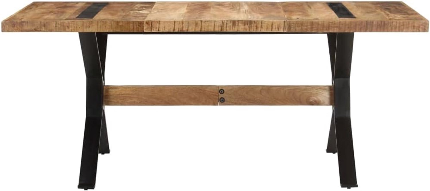 Eettafel van ruw mangohout, 180 x 90 x 76 cm, industriële stijl met gepoedercoate stalen poten voor keuken en eetkamer, robuust tropisch hardhout met unieke nerf