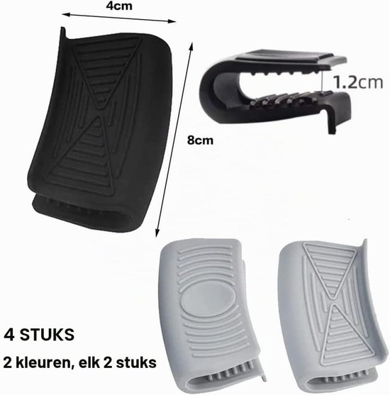 Siliconen pot oor grips, 2 paar, zwart en grijs, hittebestendige handvatbeschermers voor kookpannen, braadpannen en gietijzeren pannen — afbeelding 5